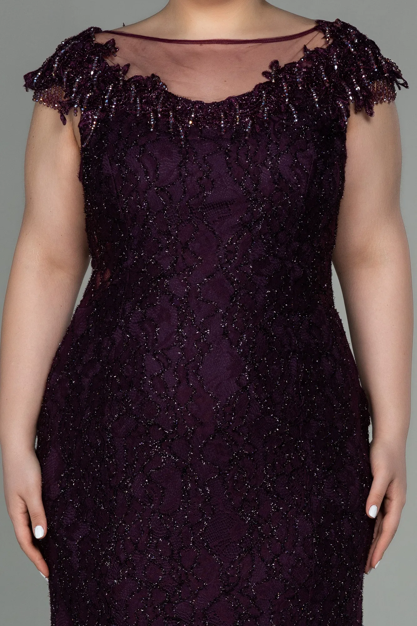 Purple-Long Laced Plus Size Evening Dress ABU2650
