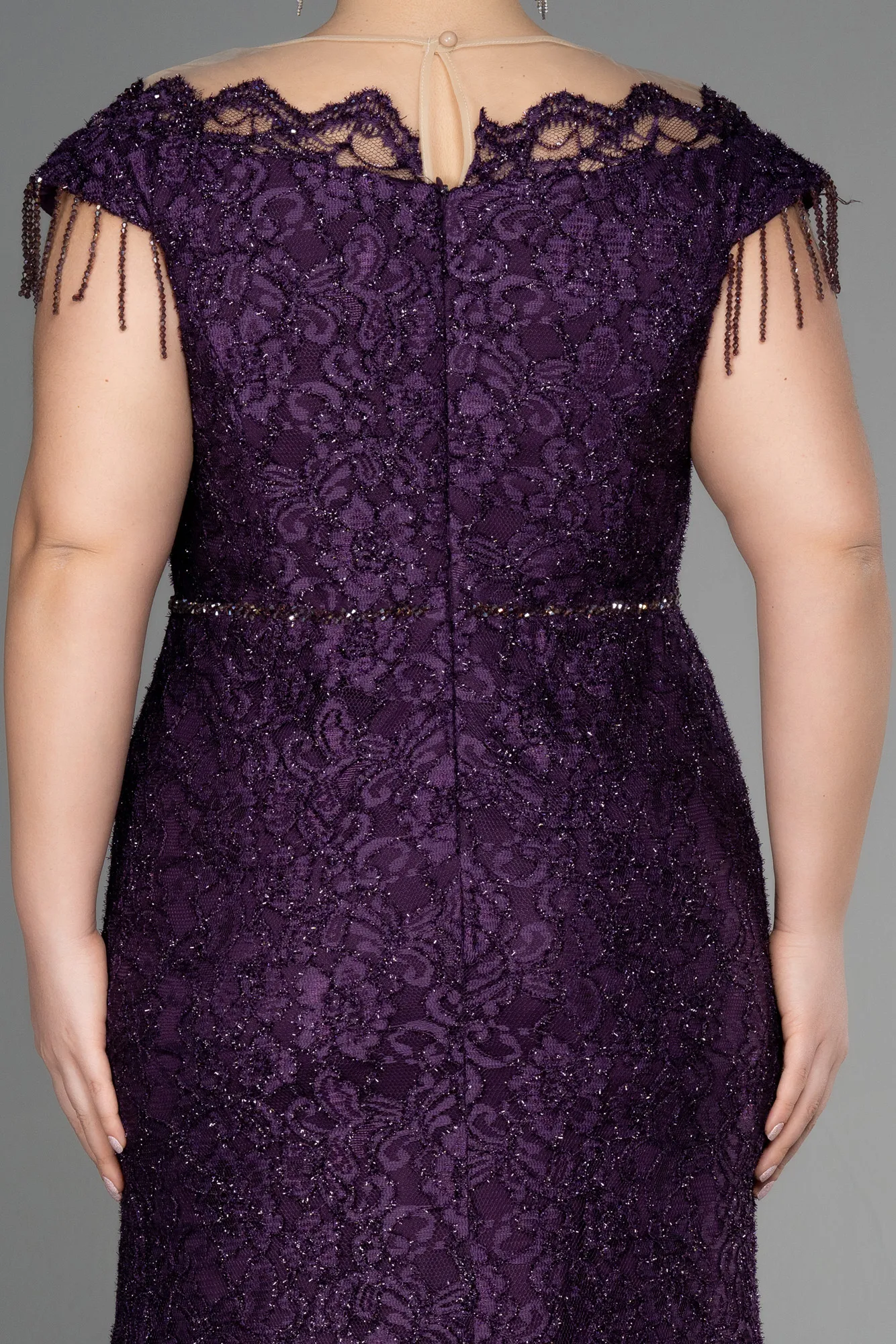 Purple-Long Laced Plus Size Evening Dress ABU3435