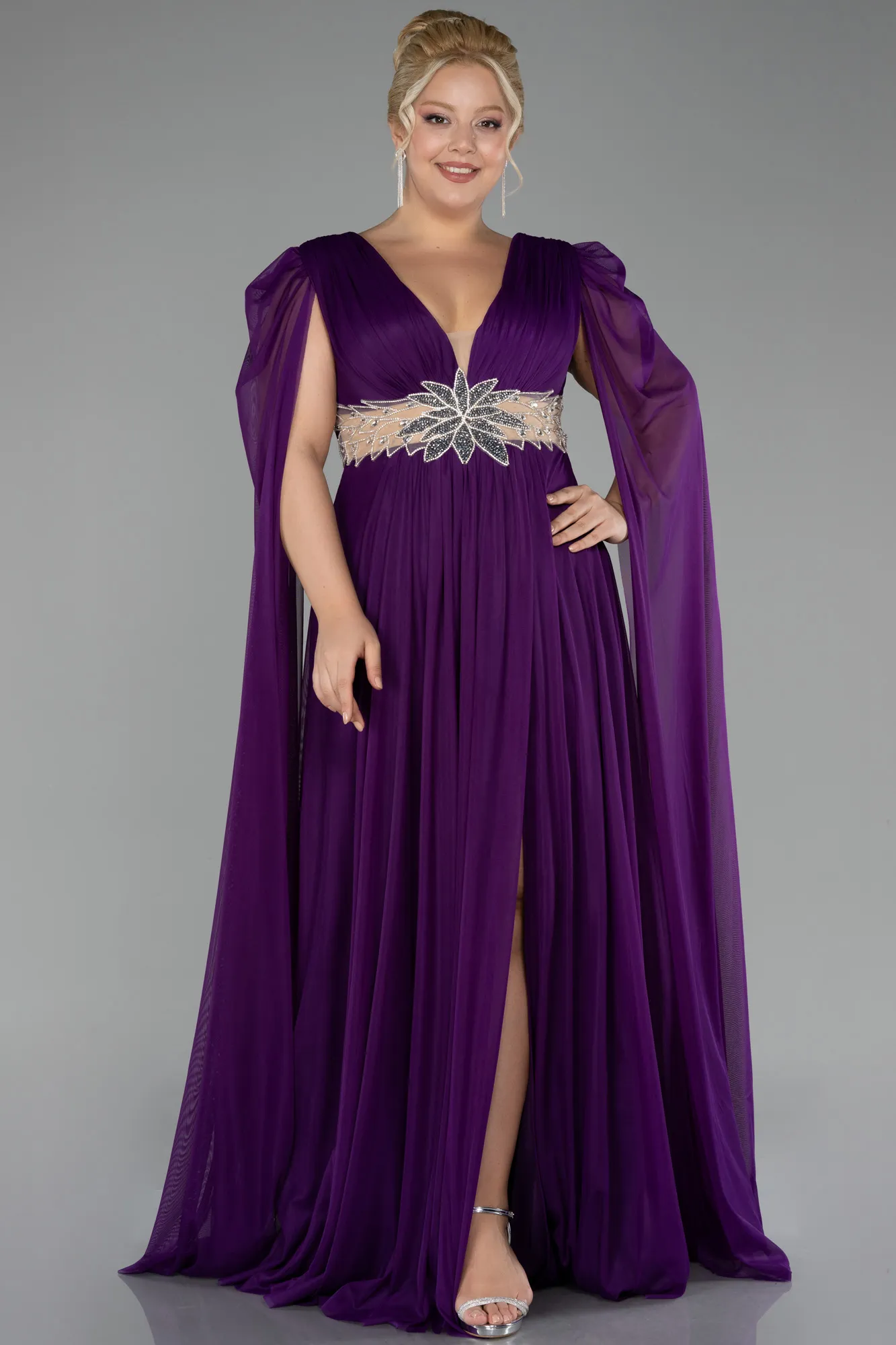 Purple-Long Plus Size Engagement Dress ABU4259