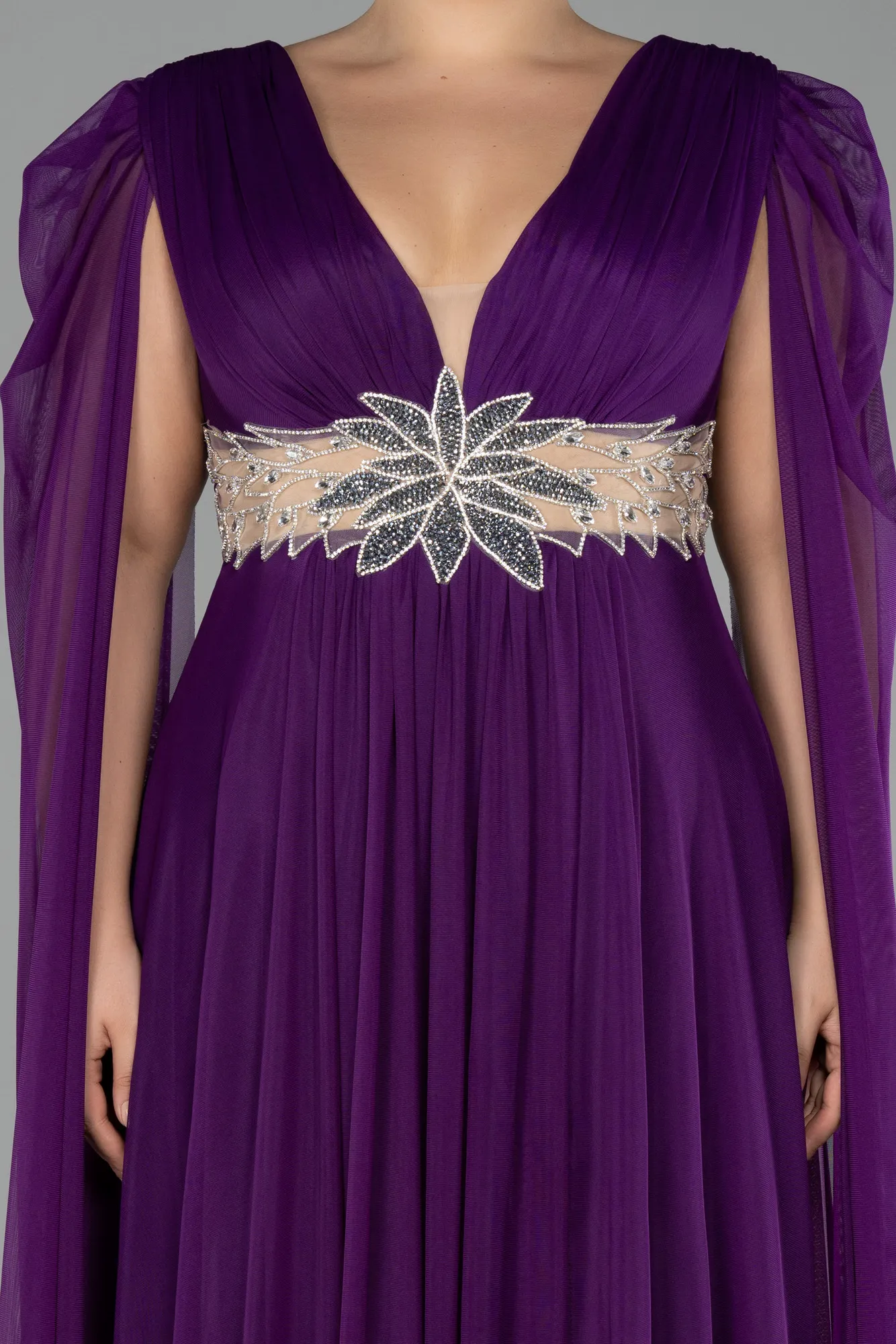 Purple-Long Plus Size Engagement Dress ABU4259