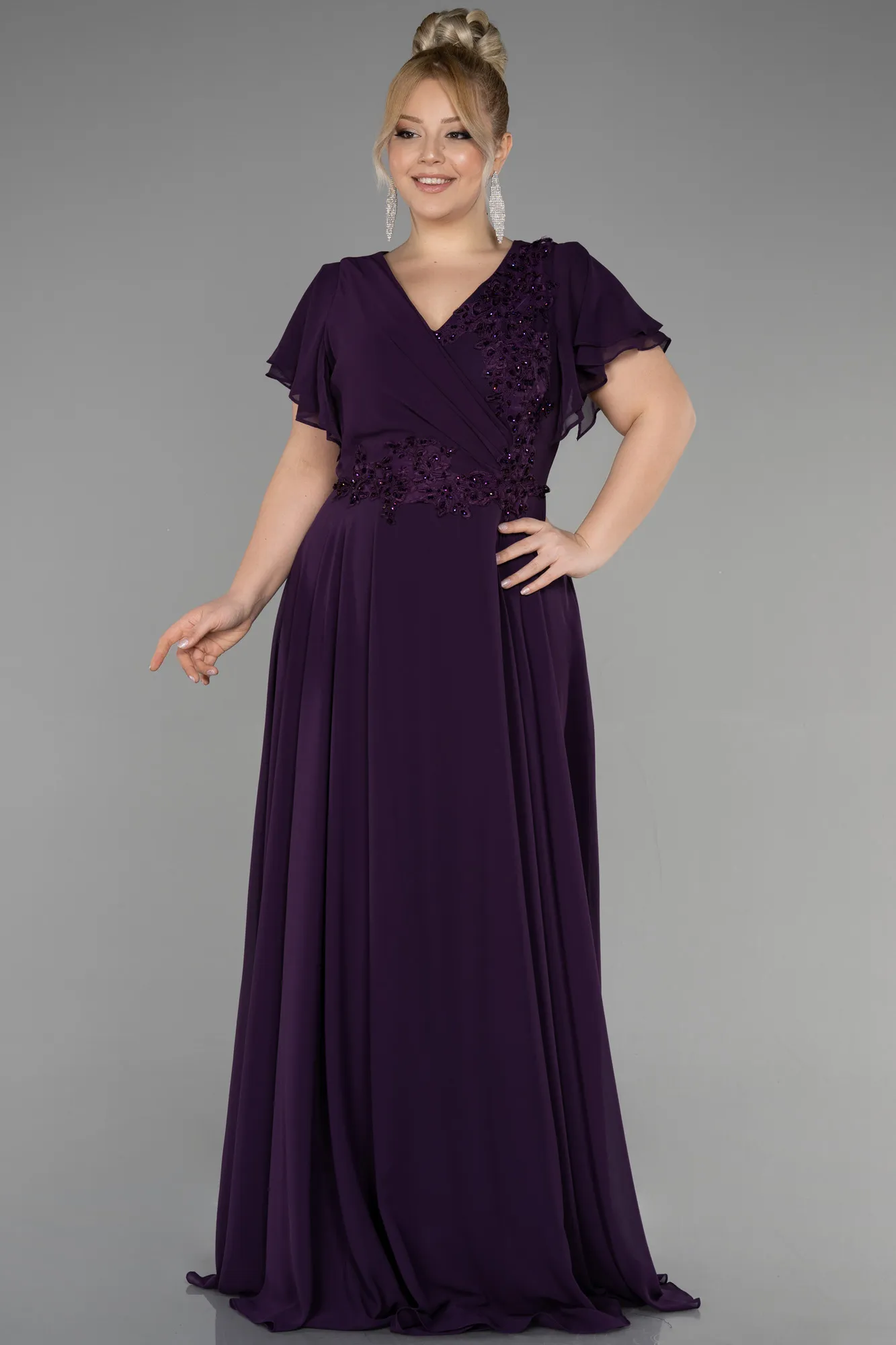 Purple-Long Plus Size Evening Dress ABU1562