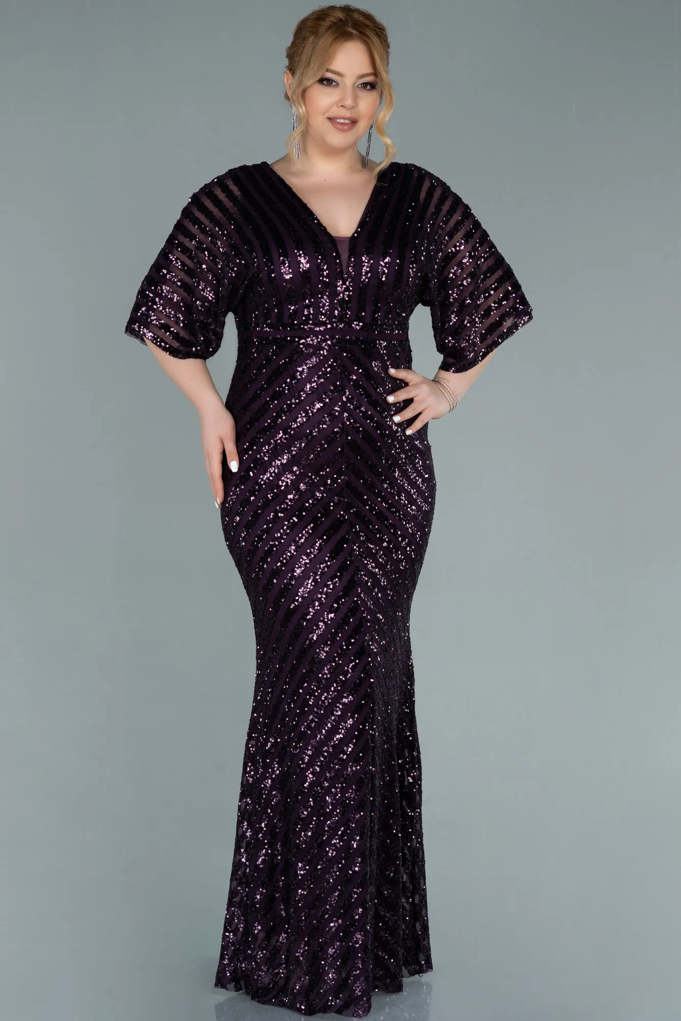 Purple-Long Plus Size Evening Dress ABU2309