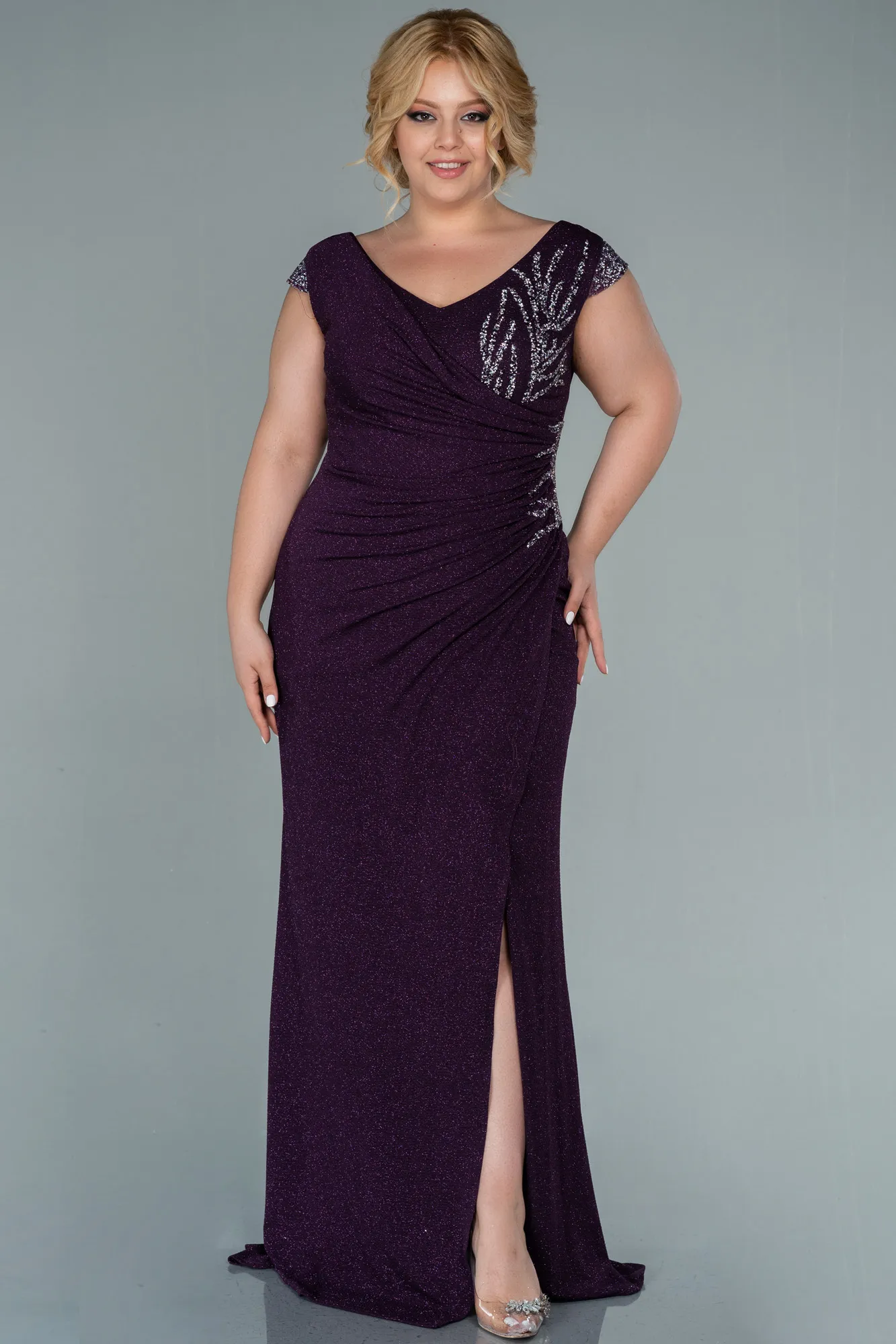 Purple-Long Plus Size Evening Dress ABU2438