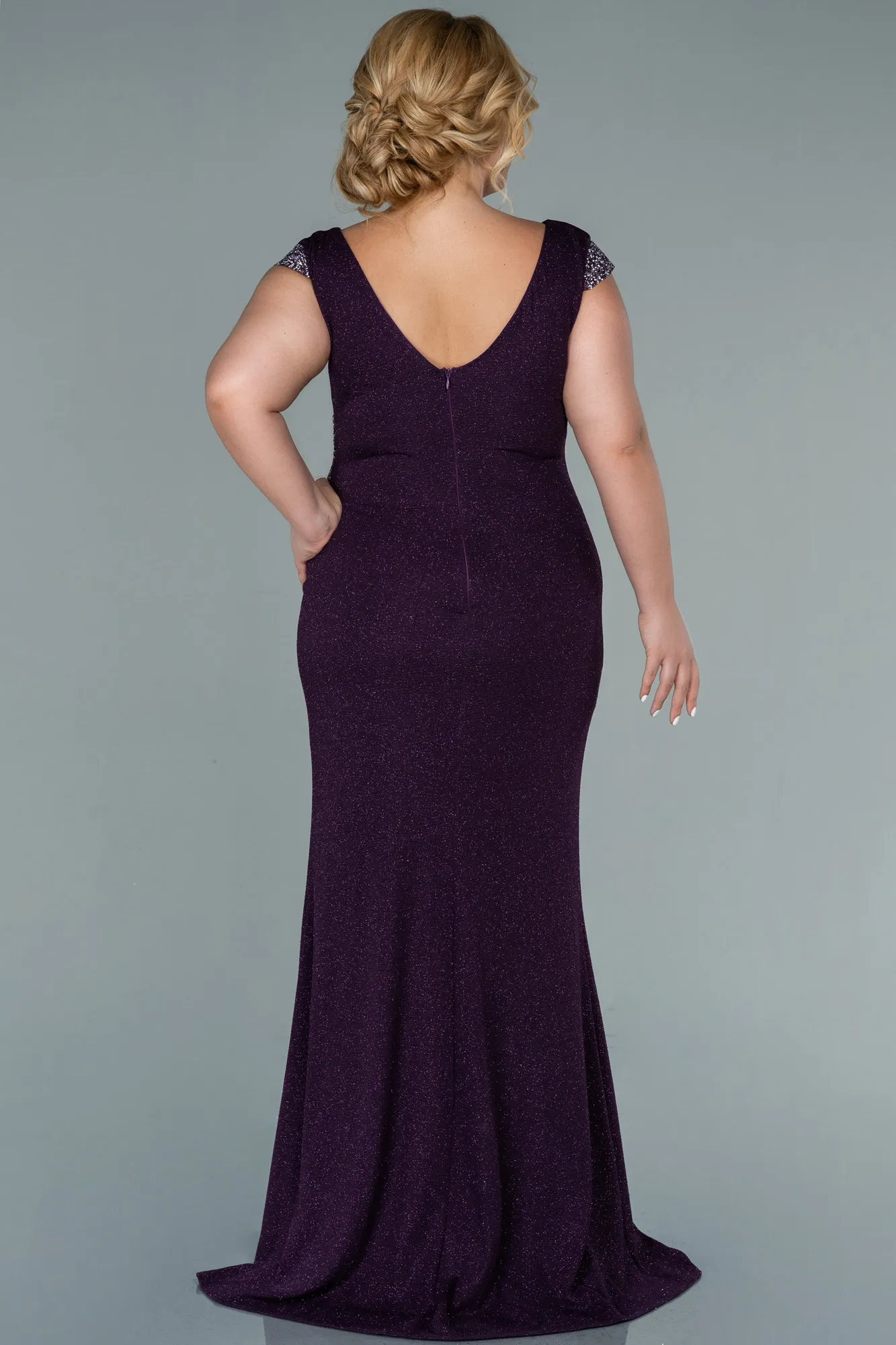 Purple-Long Plus Size Evening Dress ABU2438