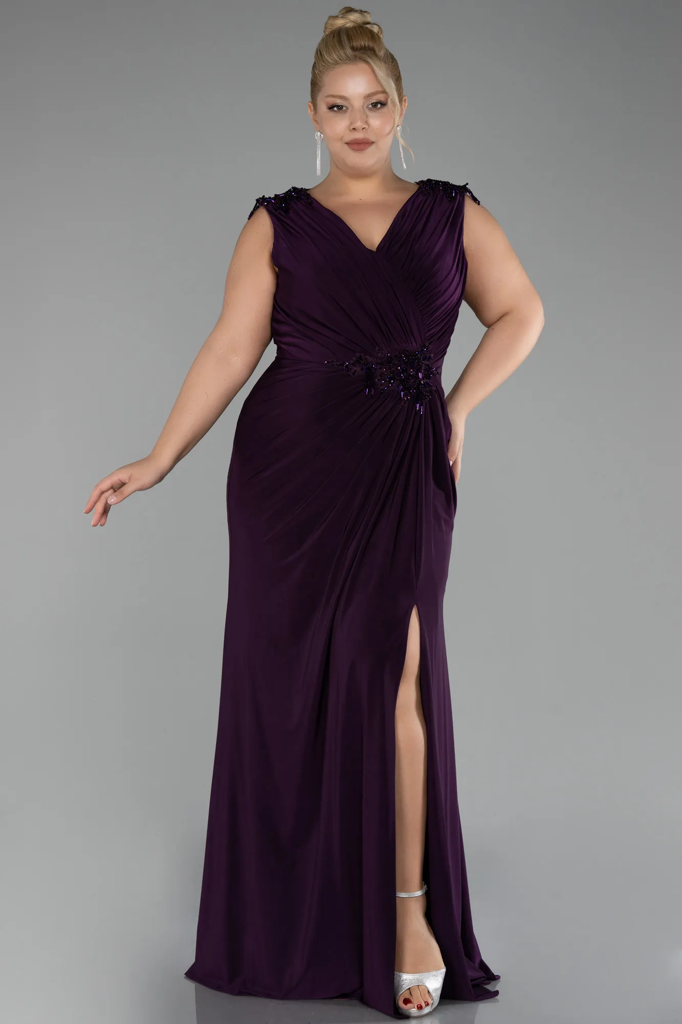 Purple-Long Plus Size Evening Dress ABU2854