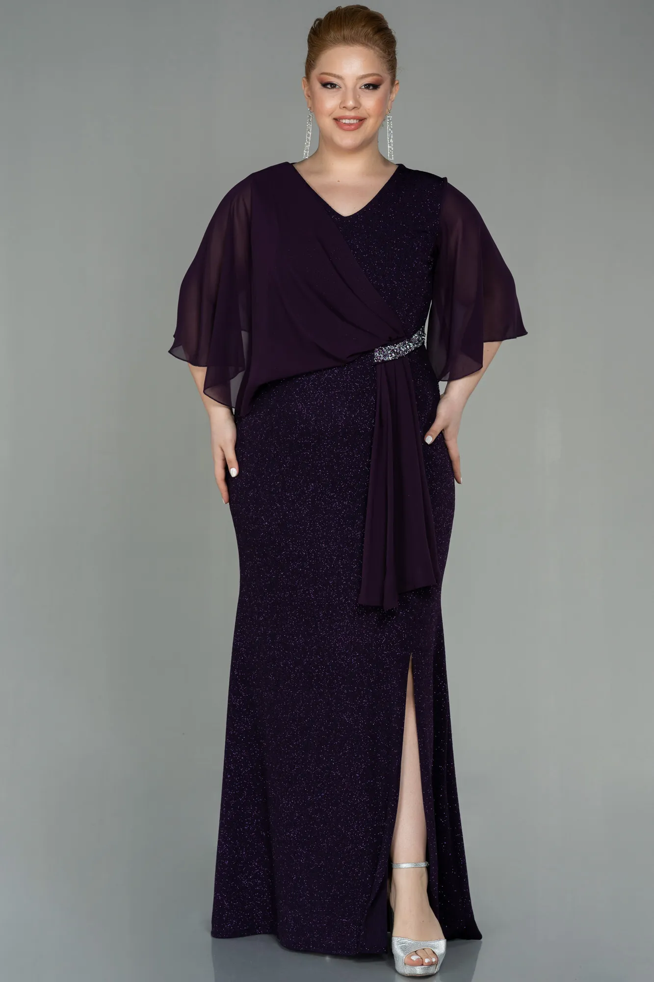 Purple-Long Plus Size Evening Dress ABU2857