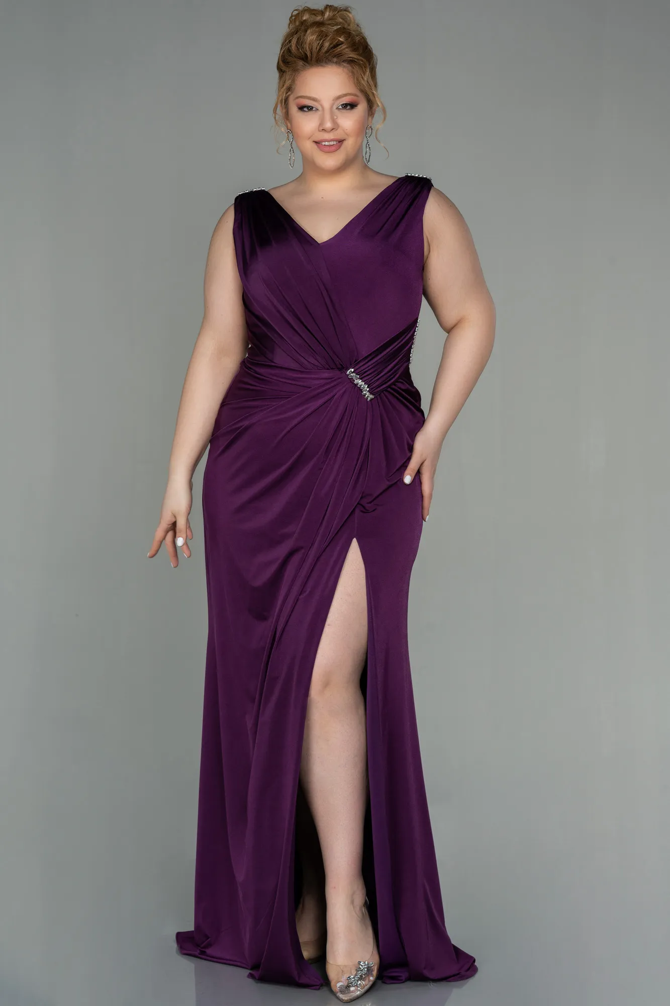 Purple-Long Plus Size Evening Dress ABU2931