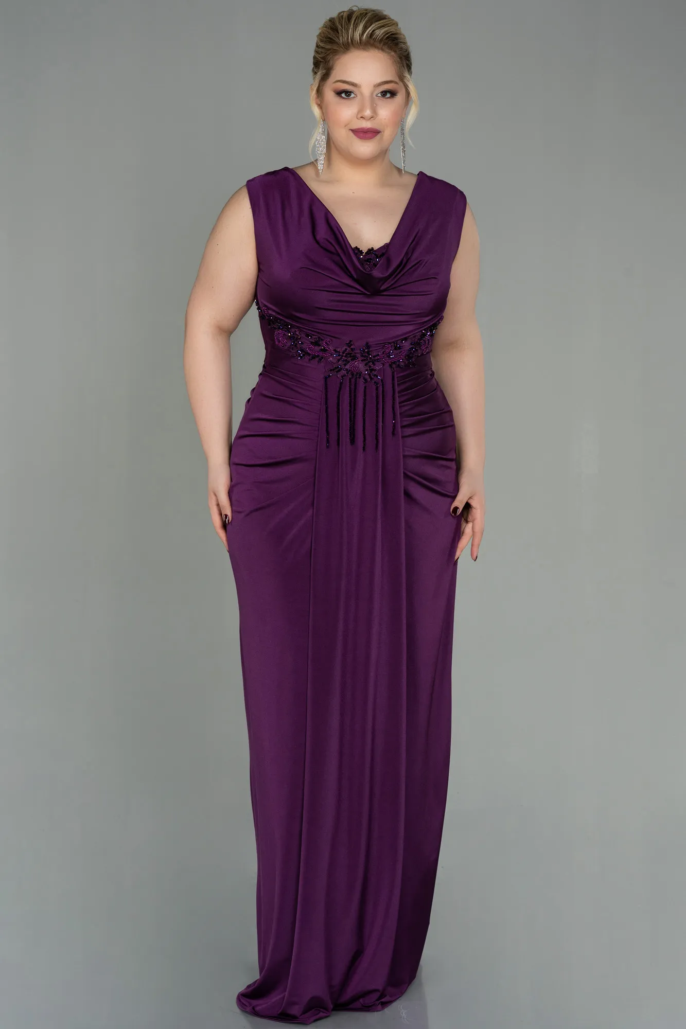 Purple-Long Plus Size Evening Dress ABU2974