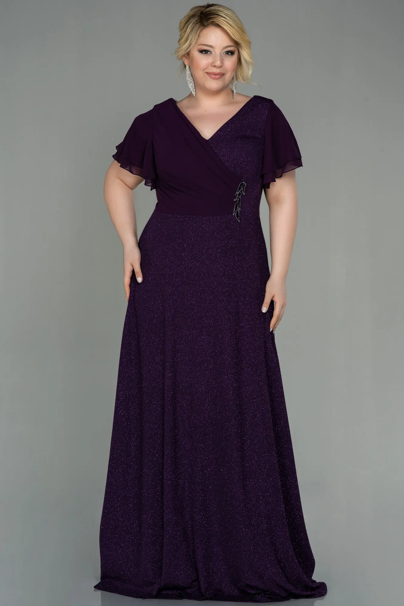 Purple-Long Plus Size Evening Dress ABU3019