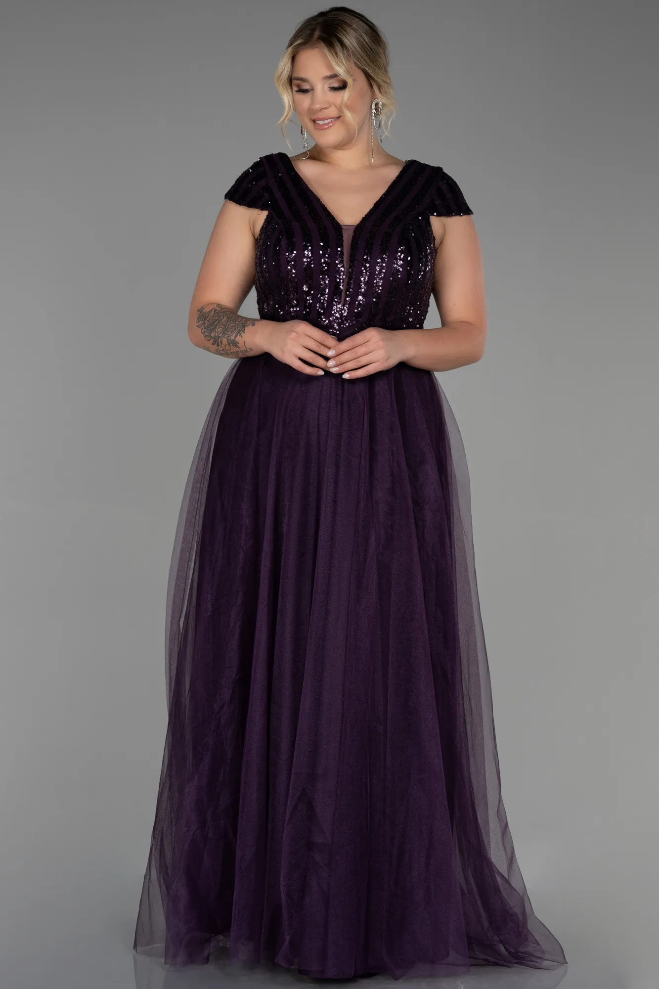 Purple-Long Plus Size Evening Dress ABU3281