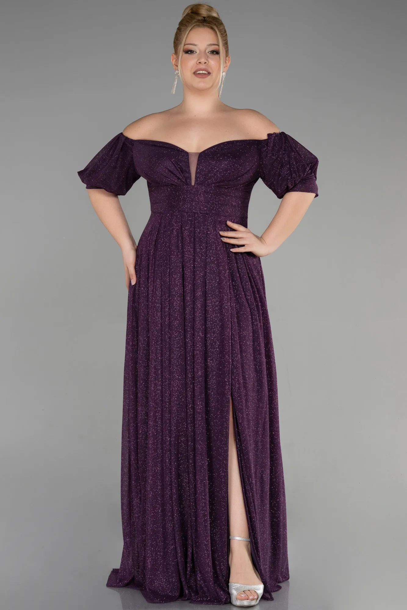 Purple-Long Plus Size Evening Dress ABU3615