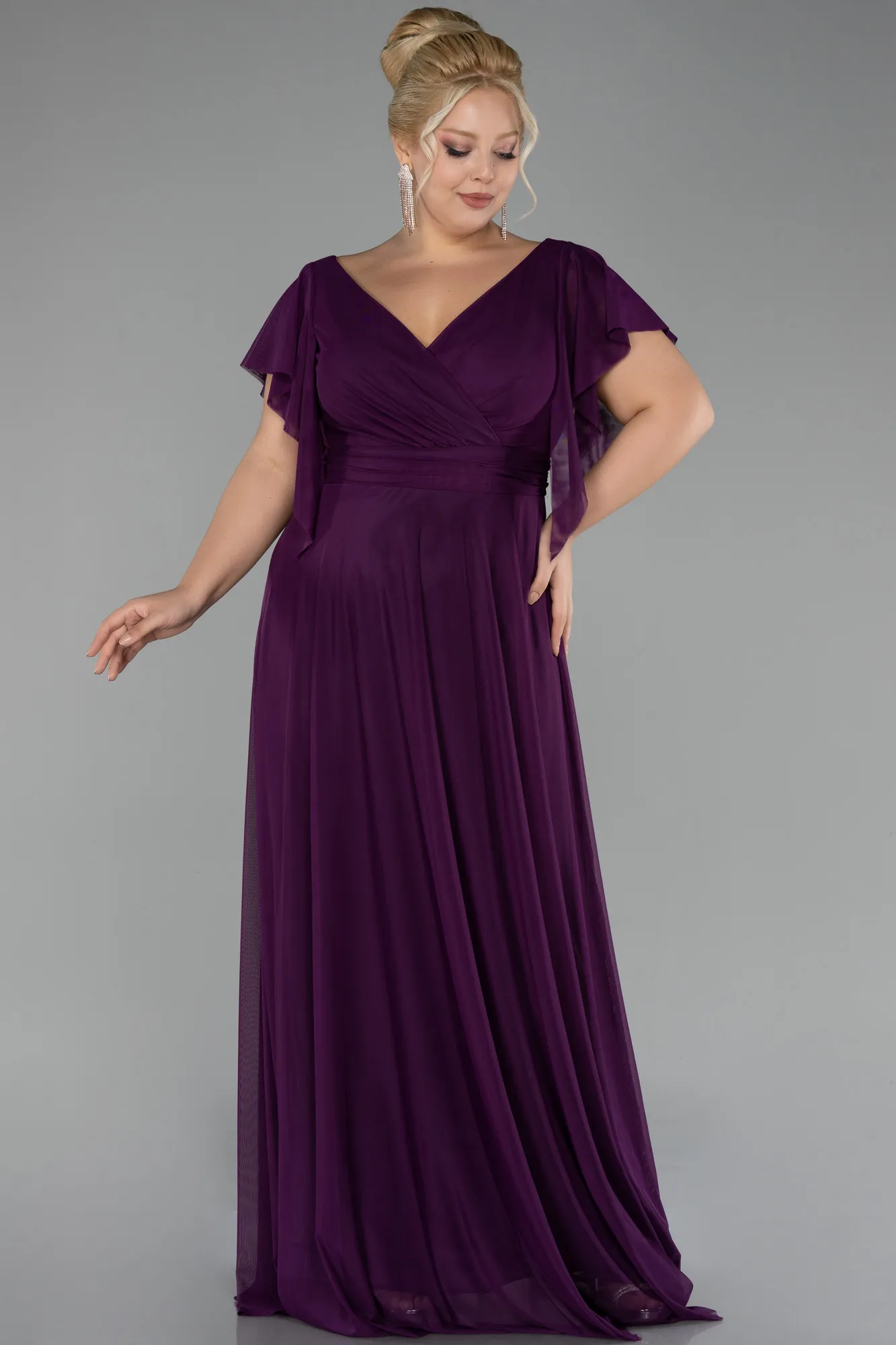 Purple-Long Plus Size Evening Dress ABU4263