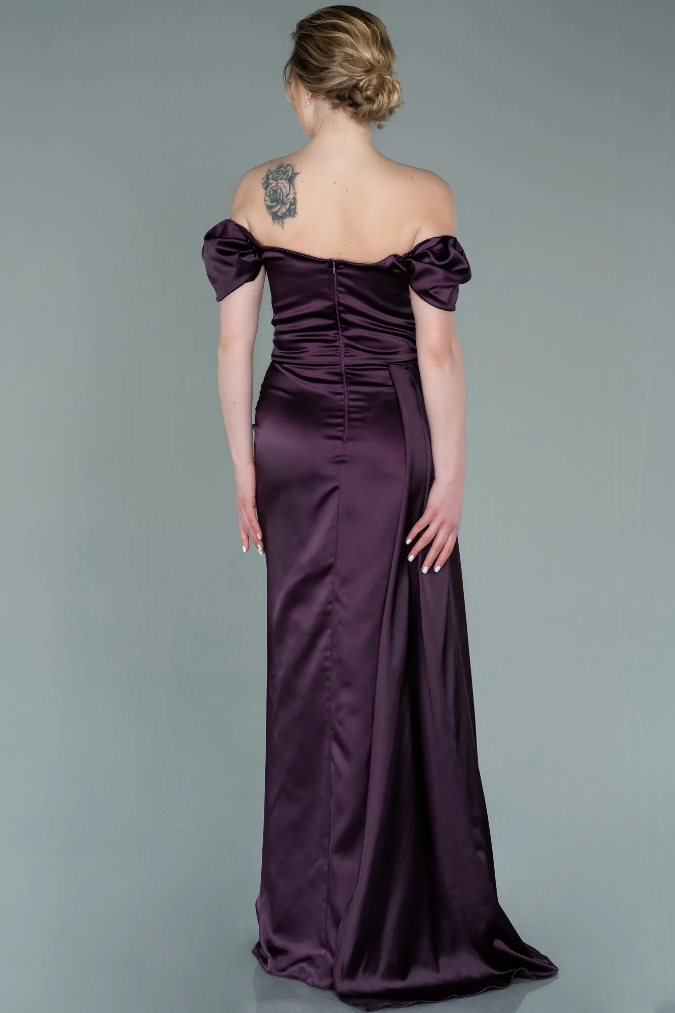 Purple-Long Satin Engagement Dress ABU1606