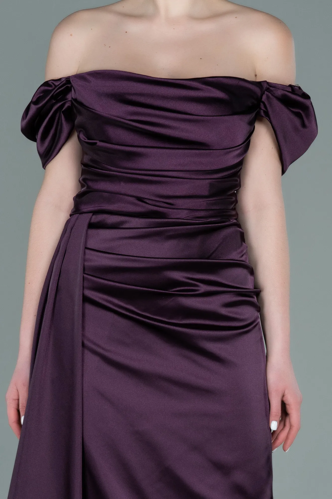 Purple-Long Satin Engagement Dress ABU1606