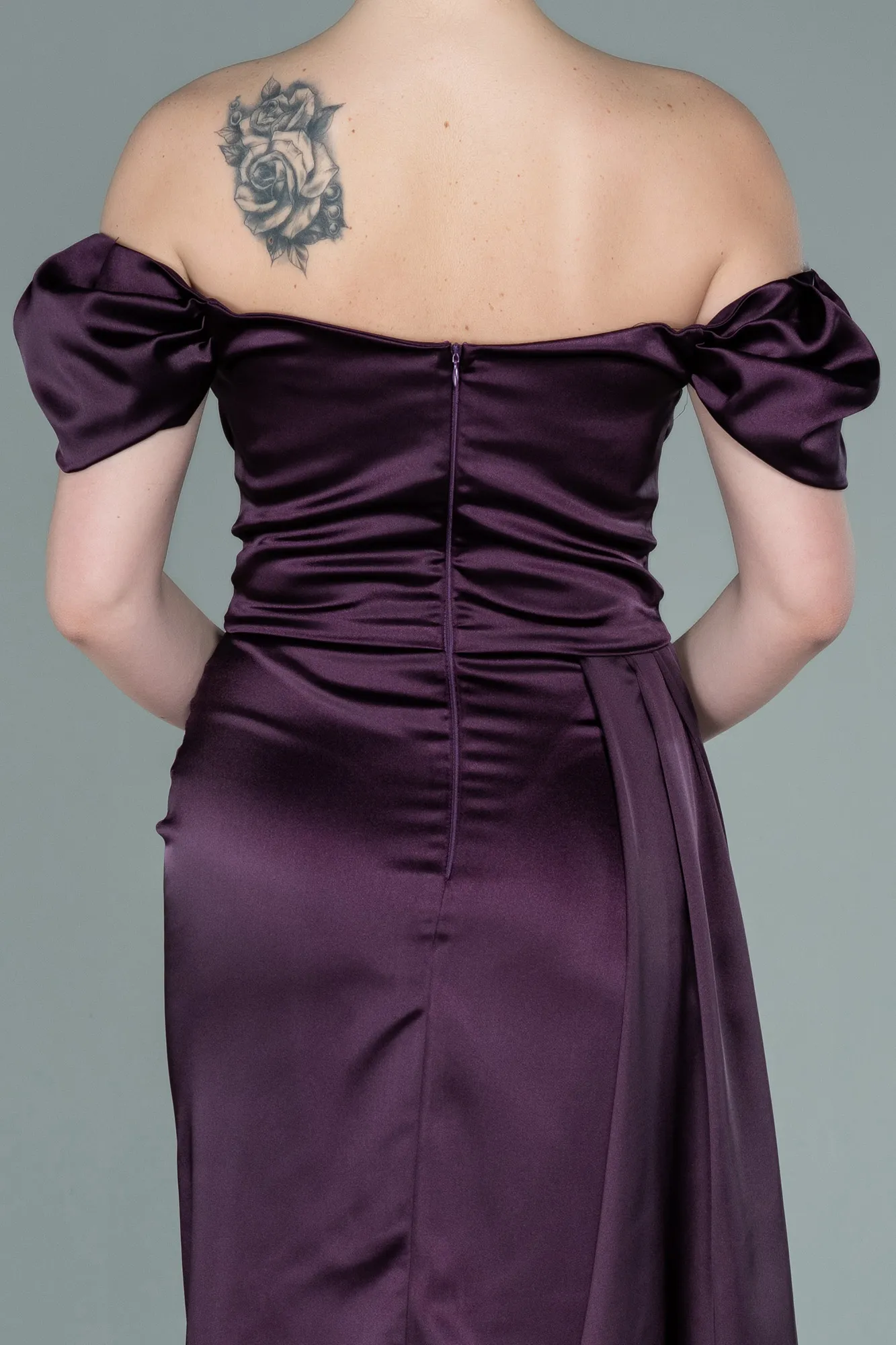 Purple-Long Satin Engagement Dress ABU1606