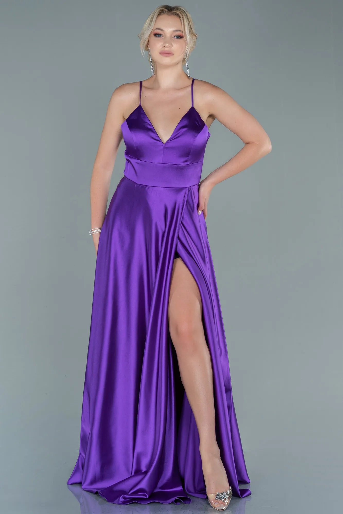 Purple-Long Satin Evening Dress ABU1458