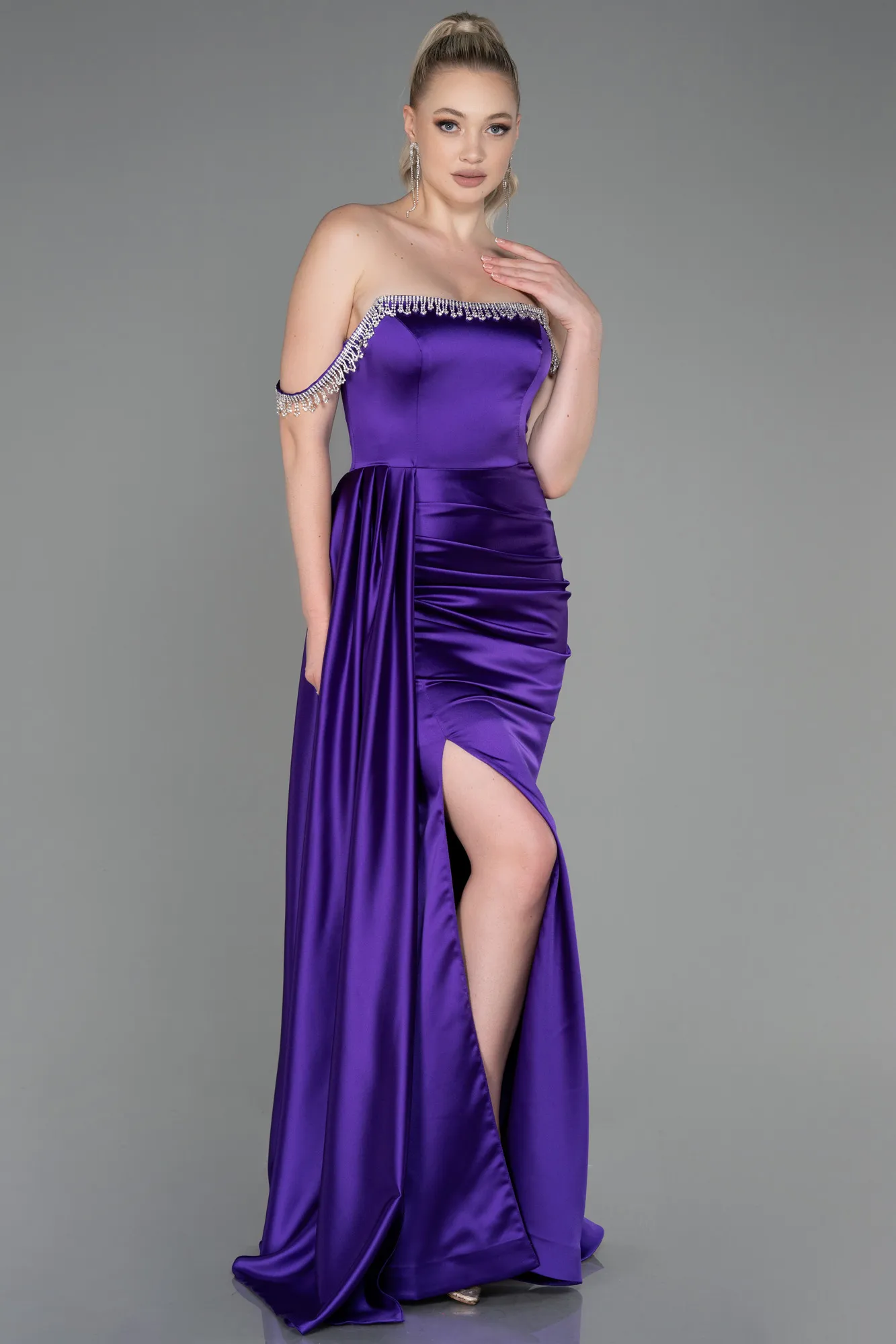Purple-Long Satin Evening Dress ABU2618