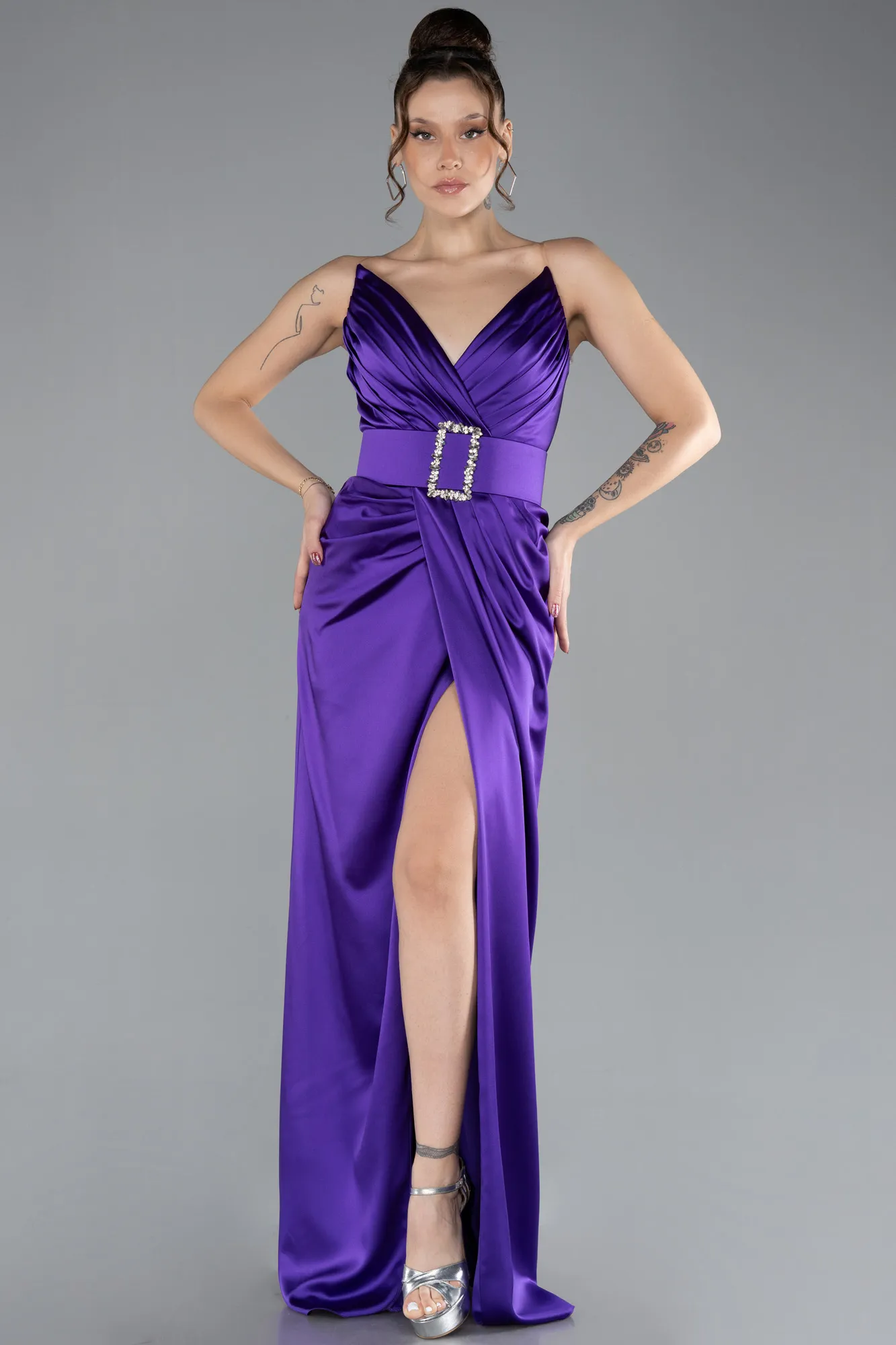 Purple-Long Satin Evening Dress ABU2844