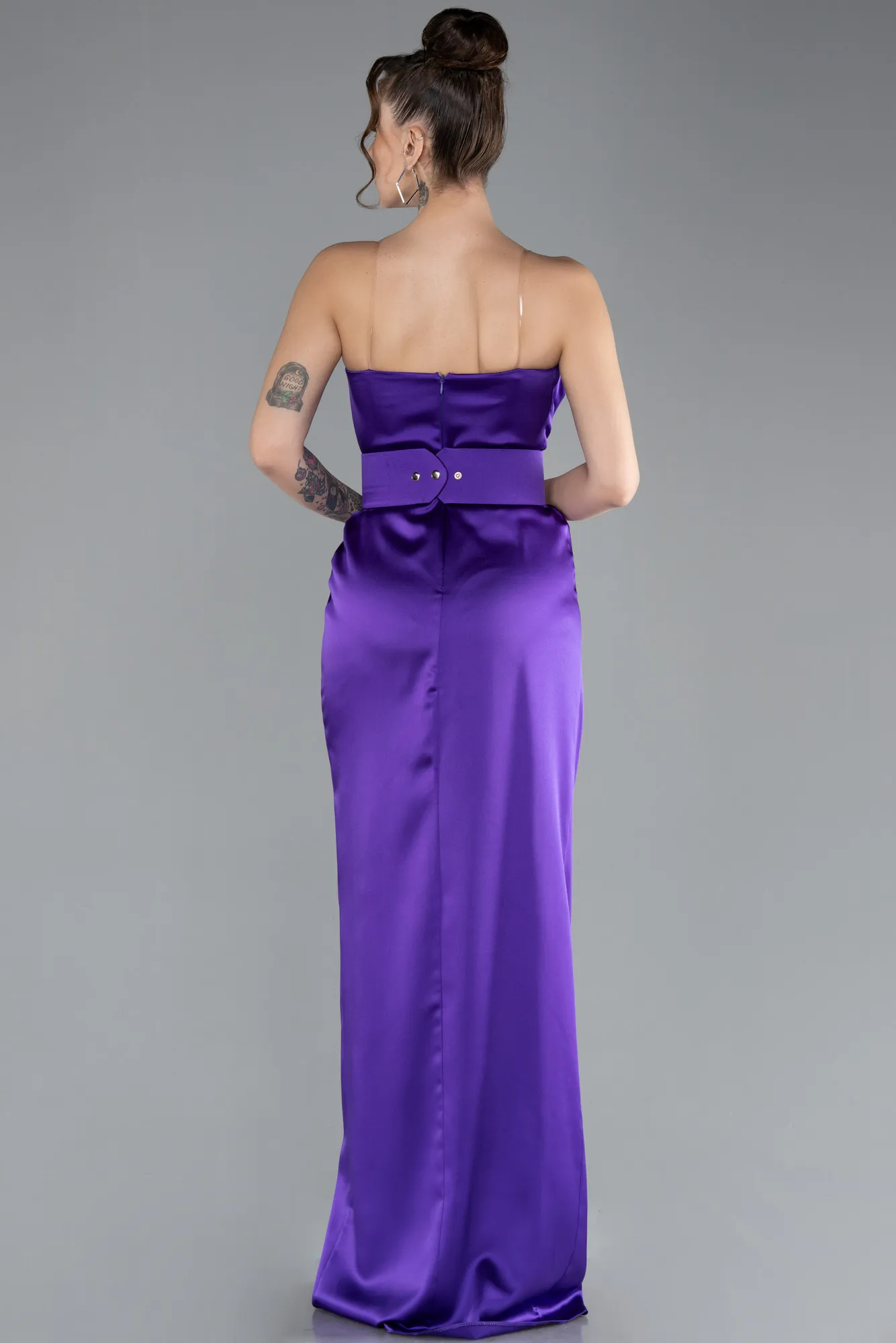 Purple-Long Satin Evening Dress ABU2844