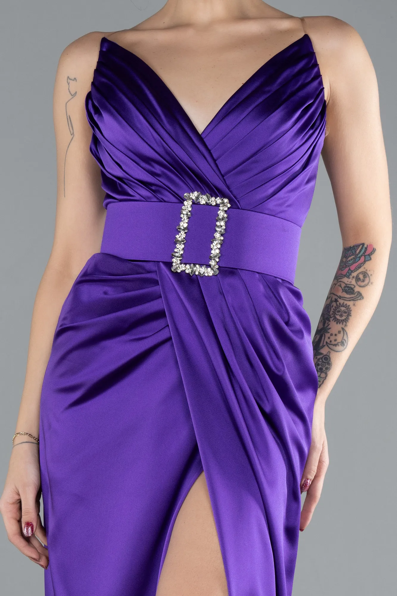 Purple-Long Satin Evening Dress ABU2844