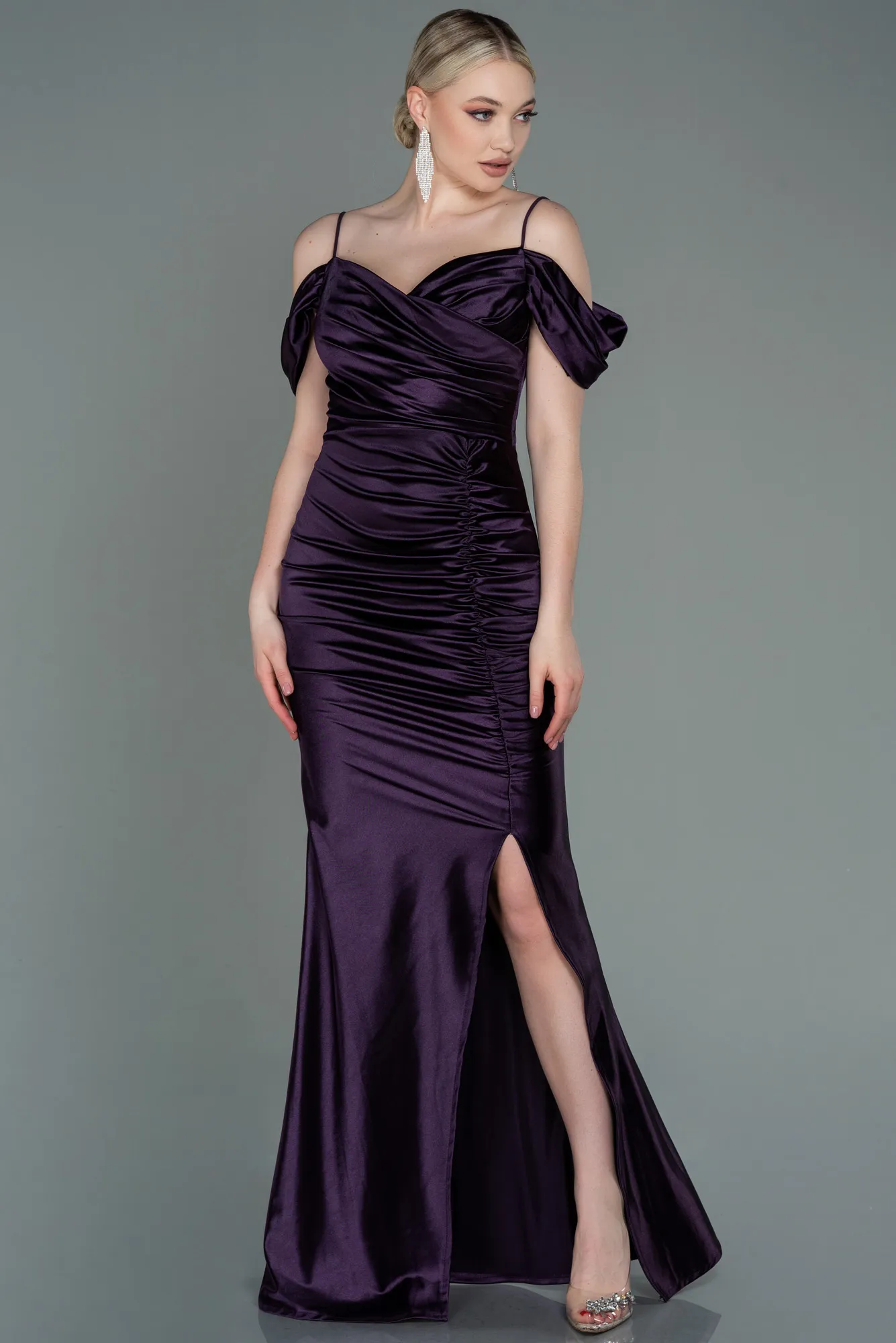Purple-Long Satin Evening Dress ABU3139