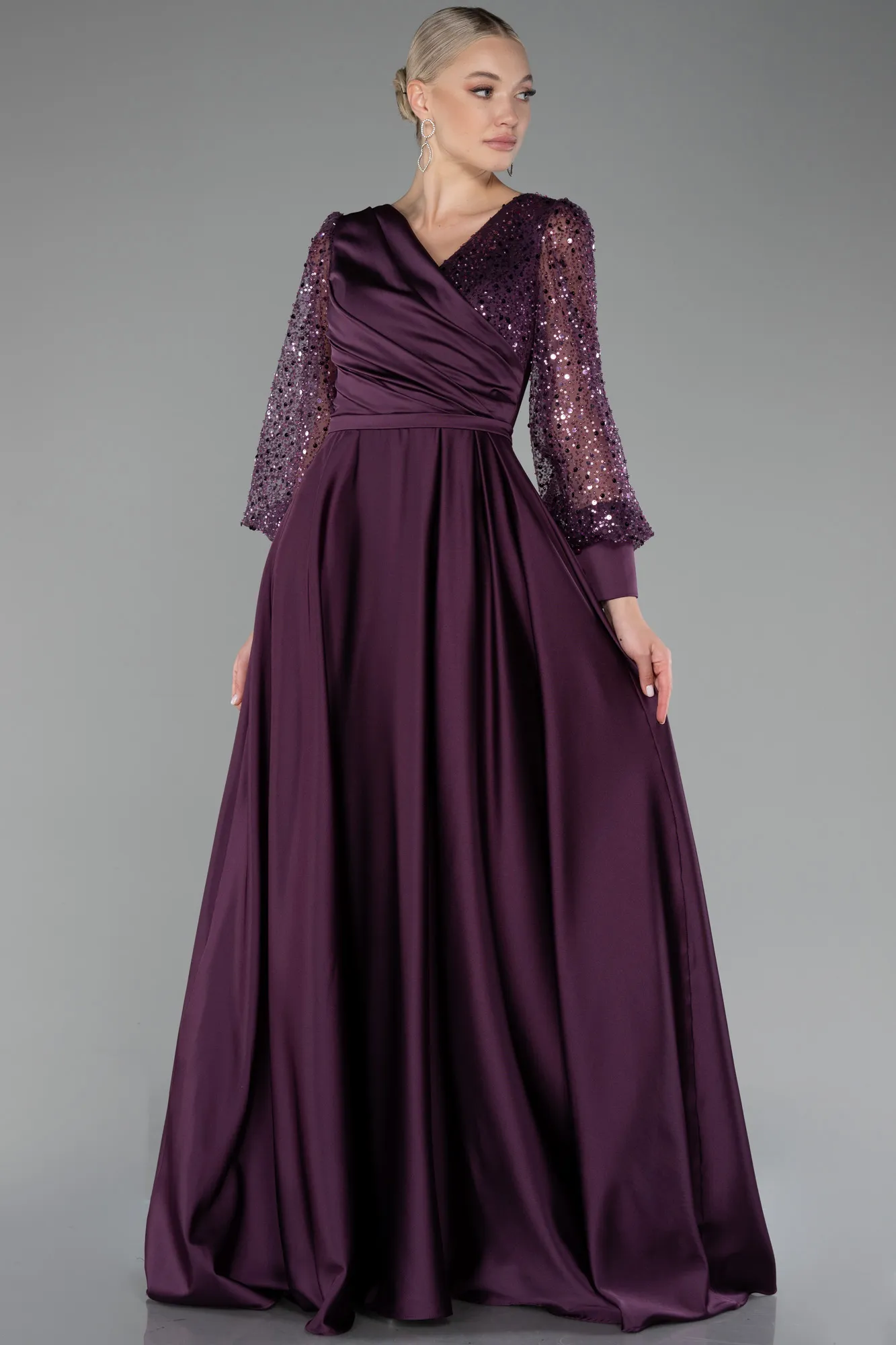 Purple-Long Satin Evening Dress ABU3143