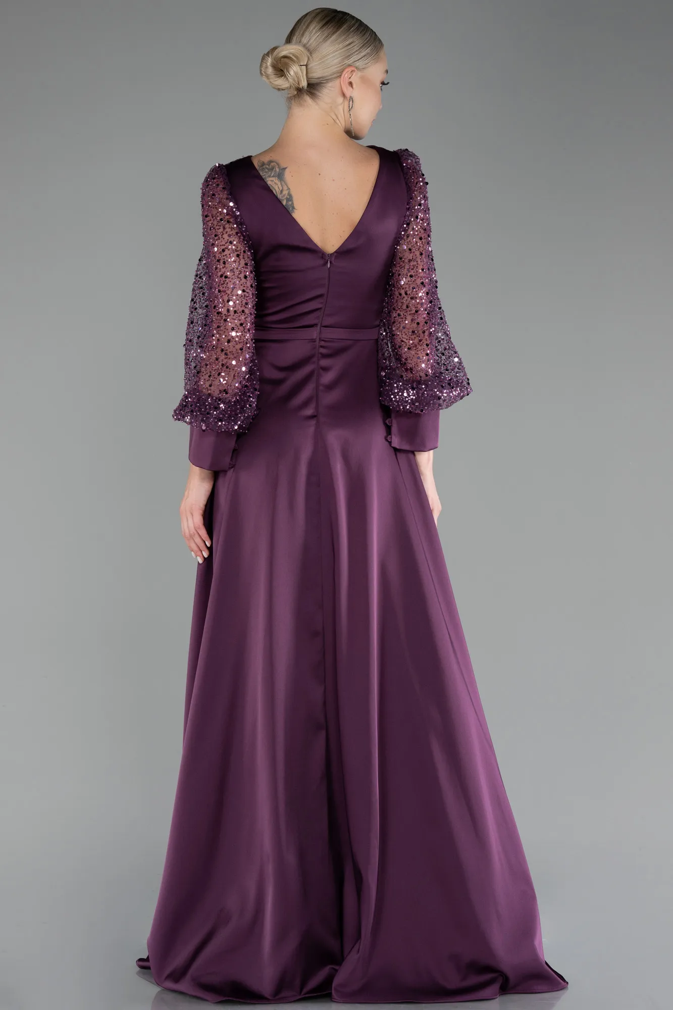 Purple-Long Satin Evening Dress ABU3143