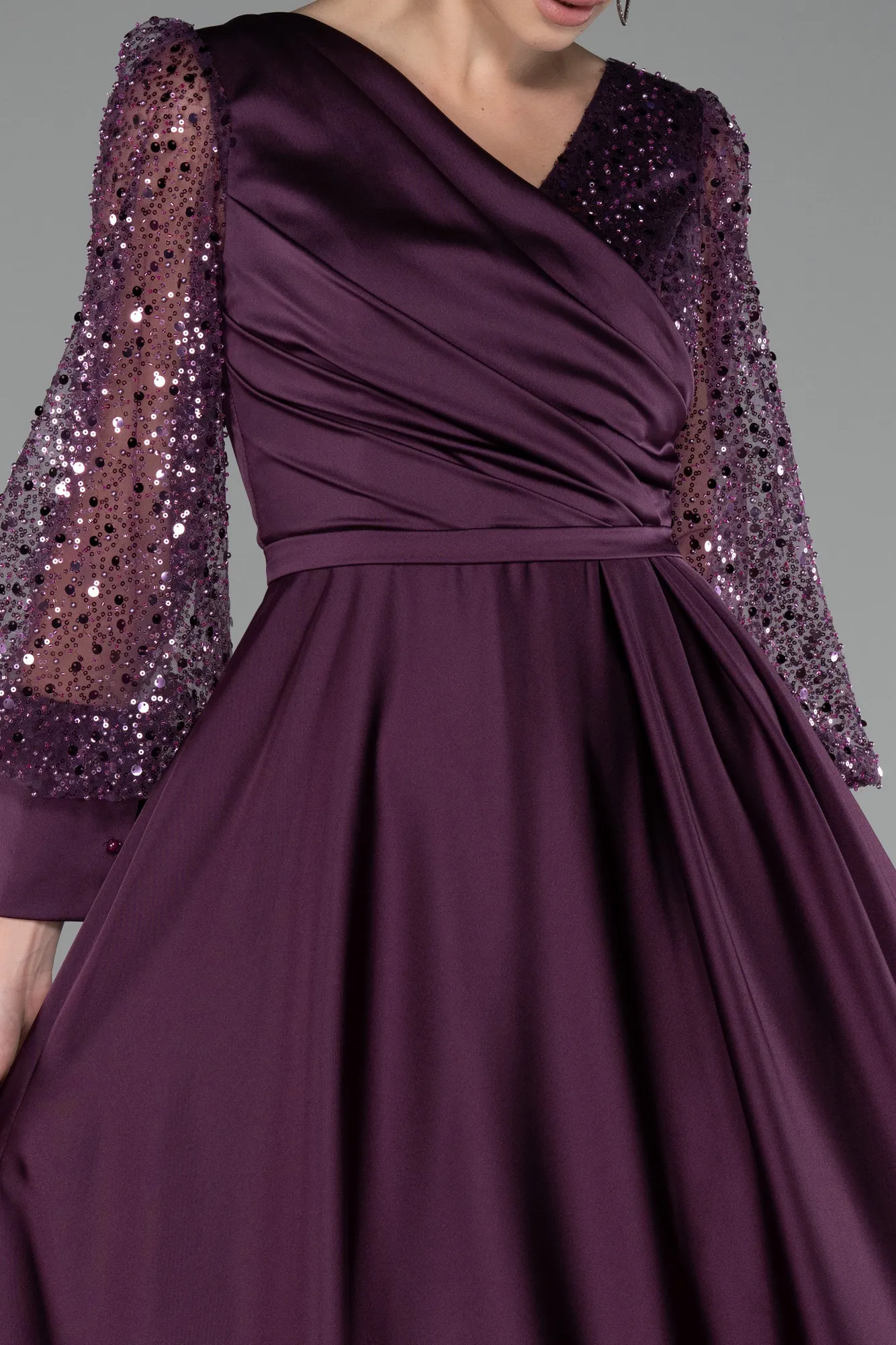 Purple-Long Satin Evening Dress ABU3143