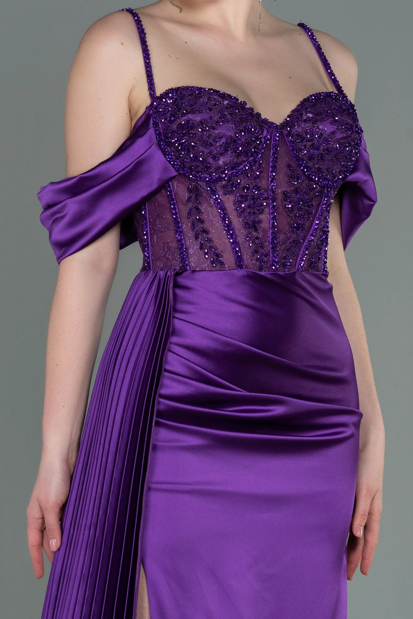 Purple-Long Satin Evening Dress ABU3146