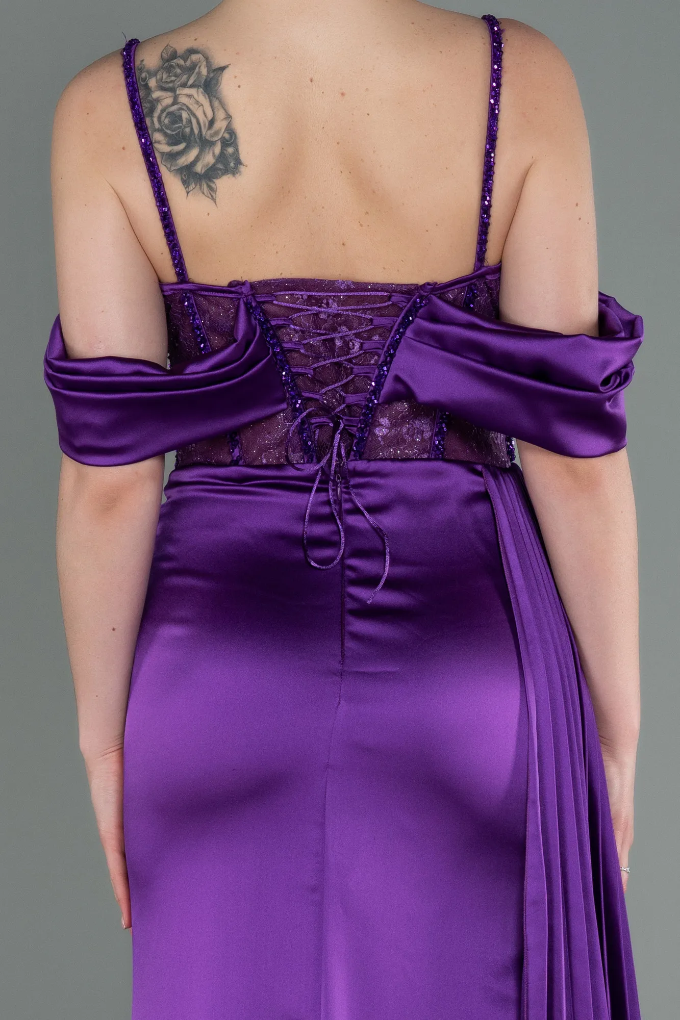 Purple-Long Satin Evening Dress ABU3146