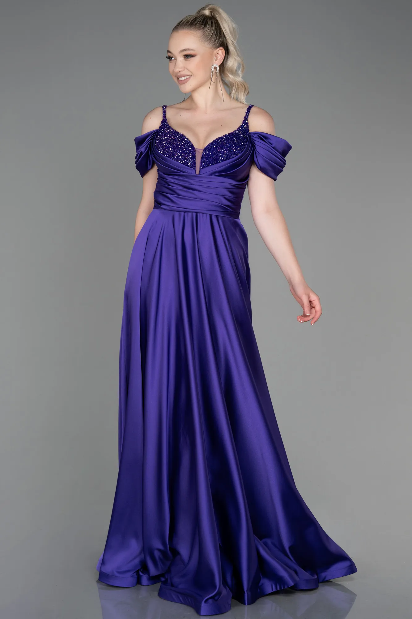 Purple-Long Satin Evening Dress ABU3226