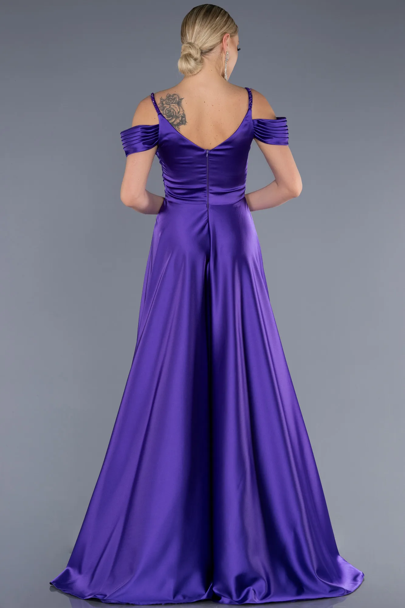 Purple-Long Satin Evening Dress ABU3678