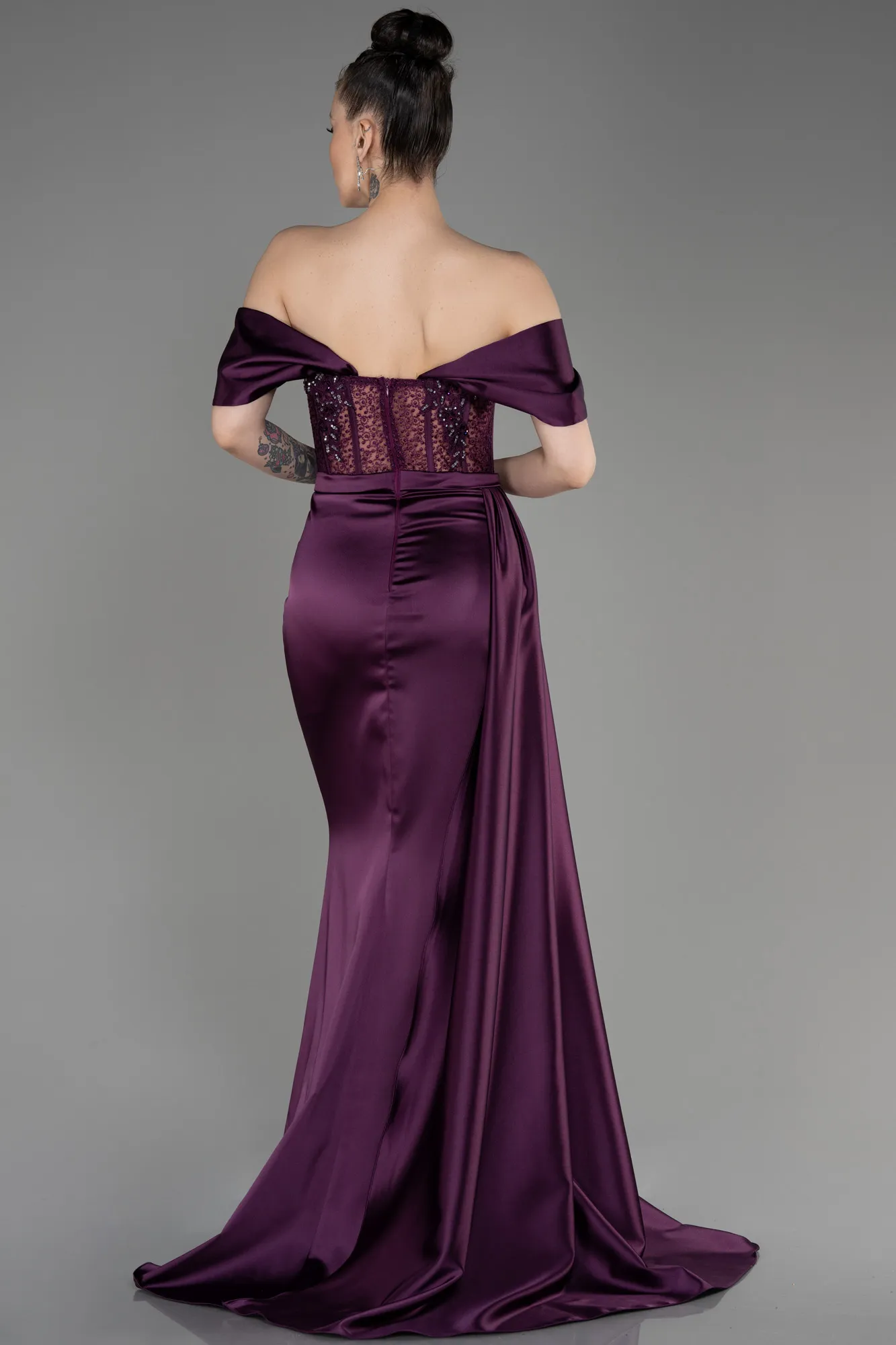 Purple-Long Satin Evening Dress ABU3682