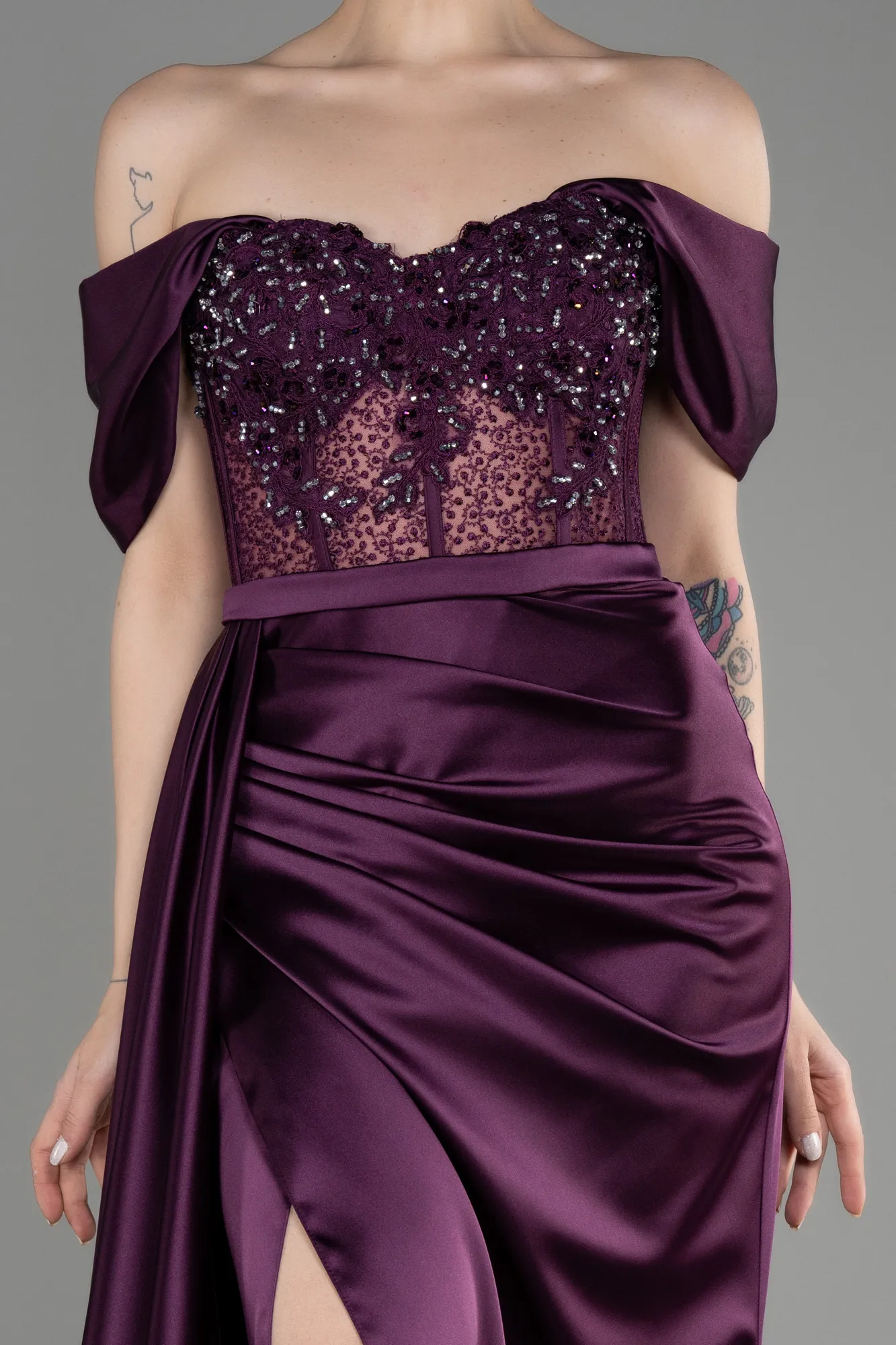 Purple-Long Satin Evening Dress ABU3682