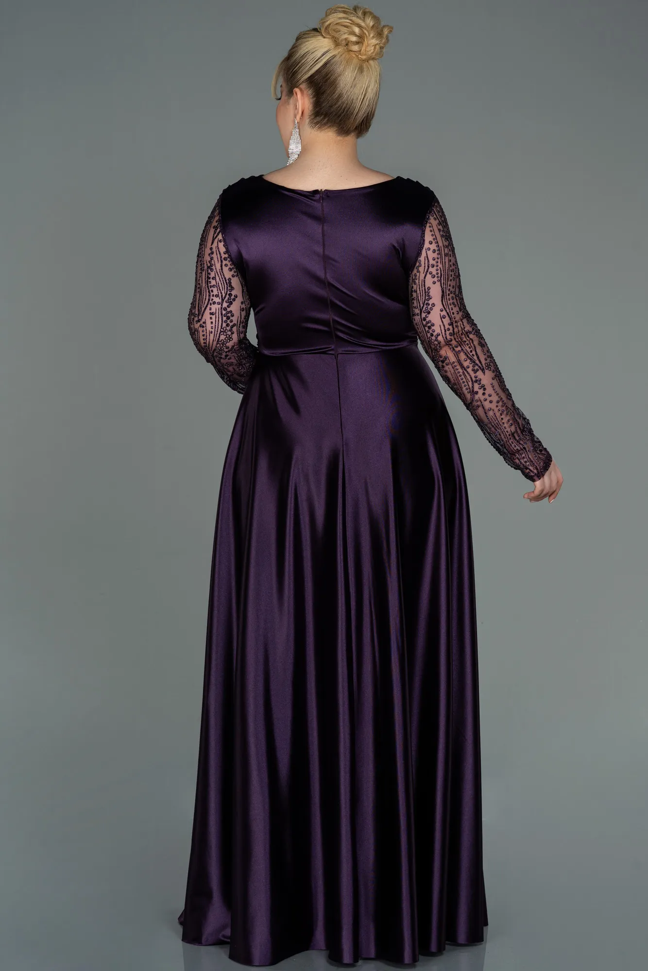 Purple-Long Satin Oversized Evening Dress ABU2641