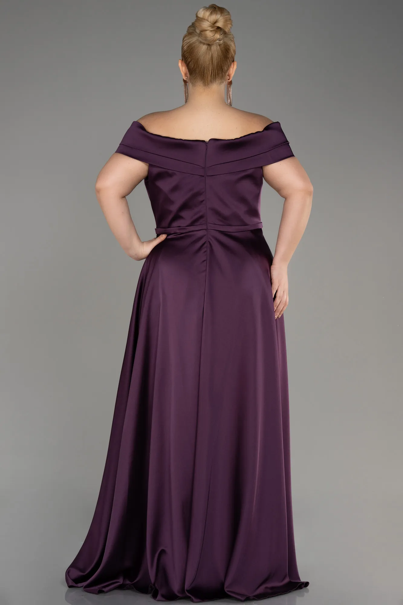 Purple-Long Satin Plus Size Evening Dress ABU2355