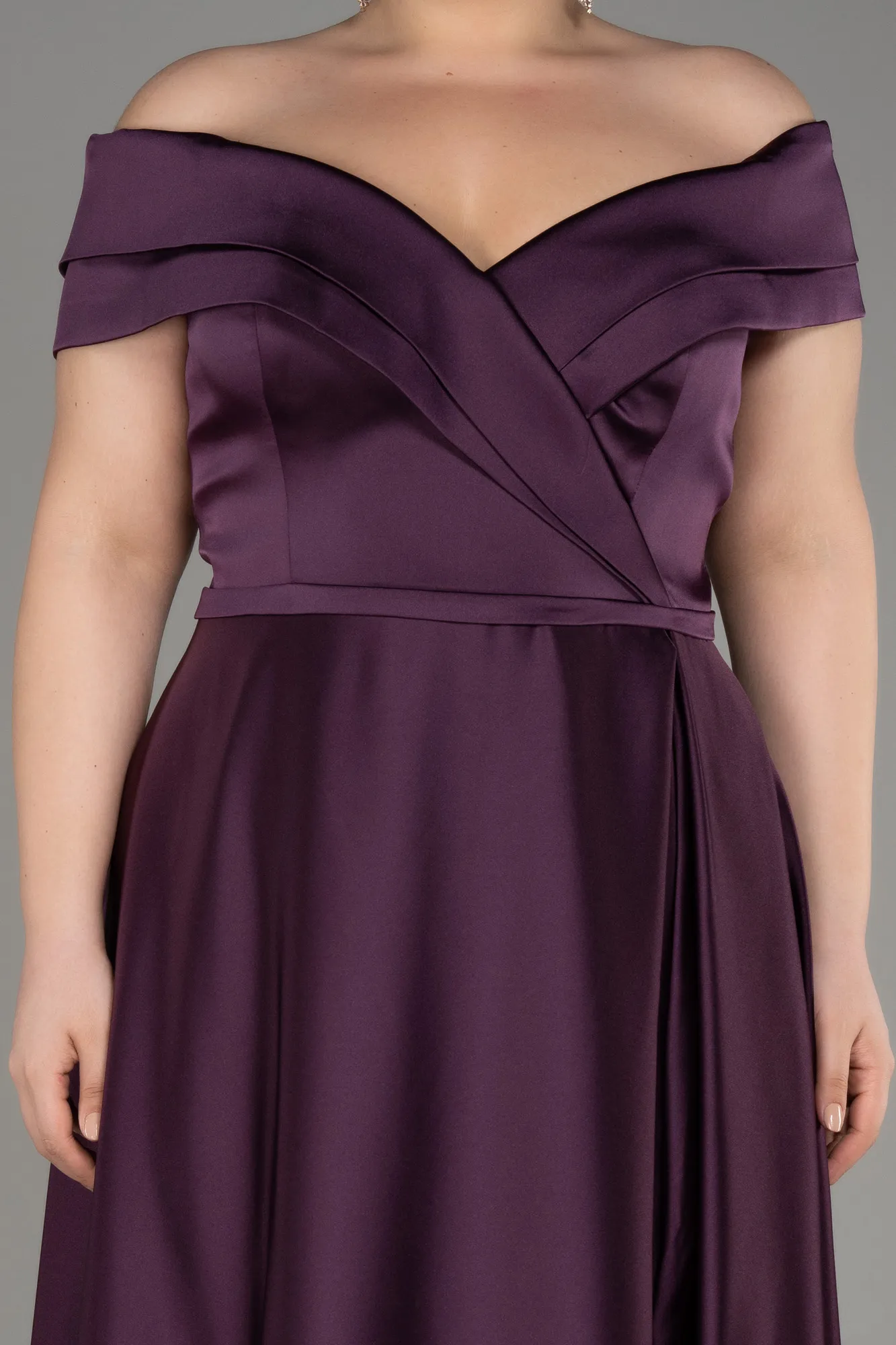 Purple-Long Satin Plus Size Evening Dress ABU2355