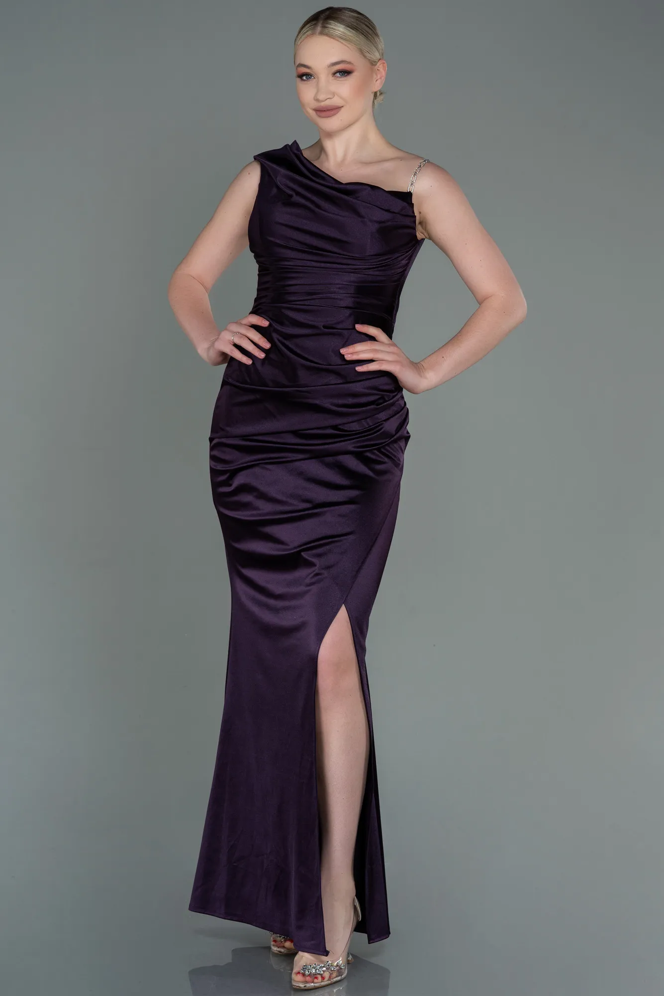 Purple-Long Satin Prom Gown ABU3138