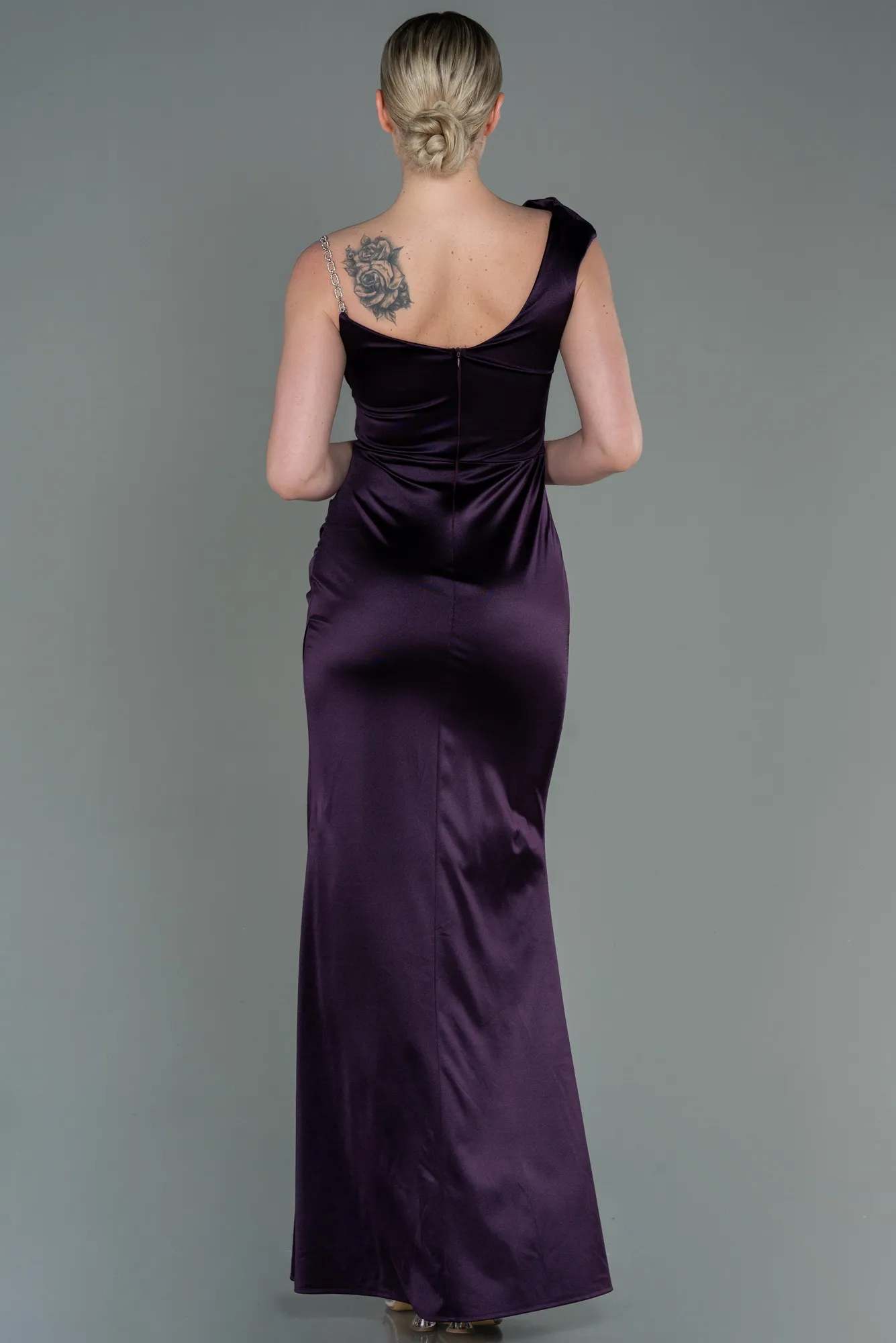 Purple-Long Satin Prom Gown ABU3138