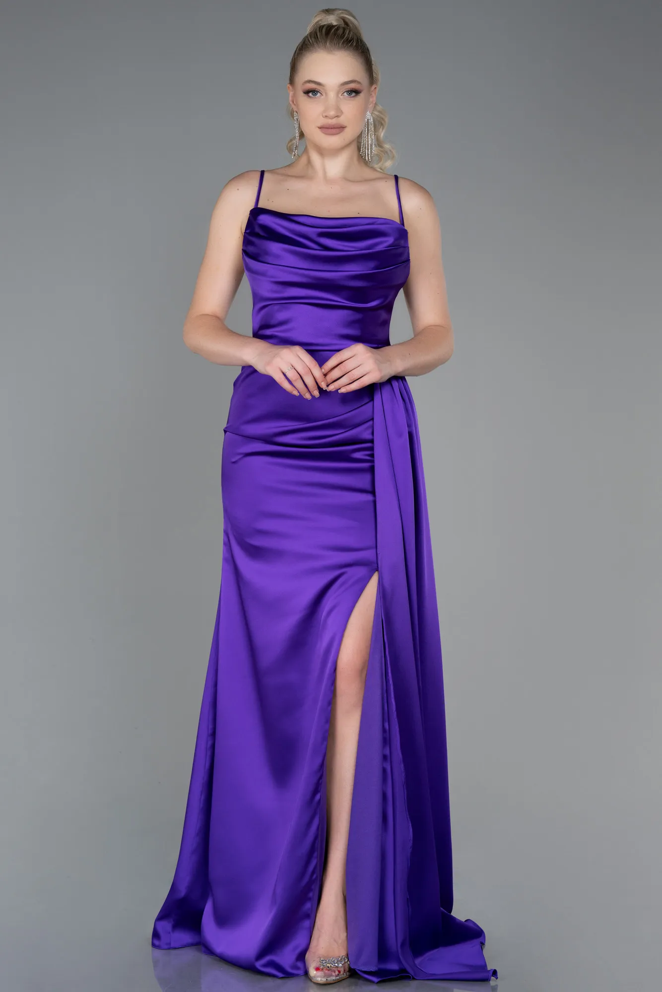 Purple-Long Satin Prom Gown ABU3267