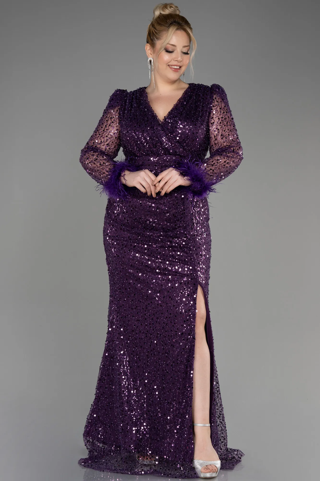 Purple-Long Scaly Plus Size Engagement Dress ABU3790