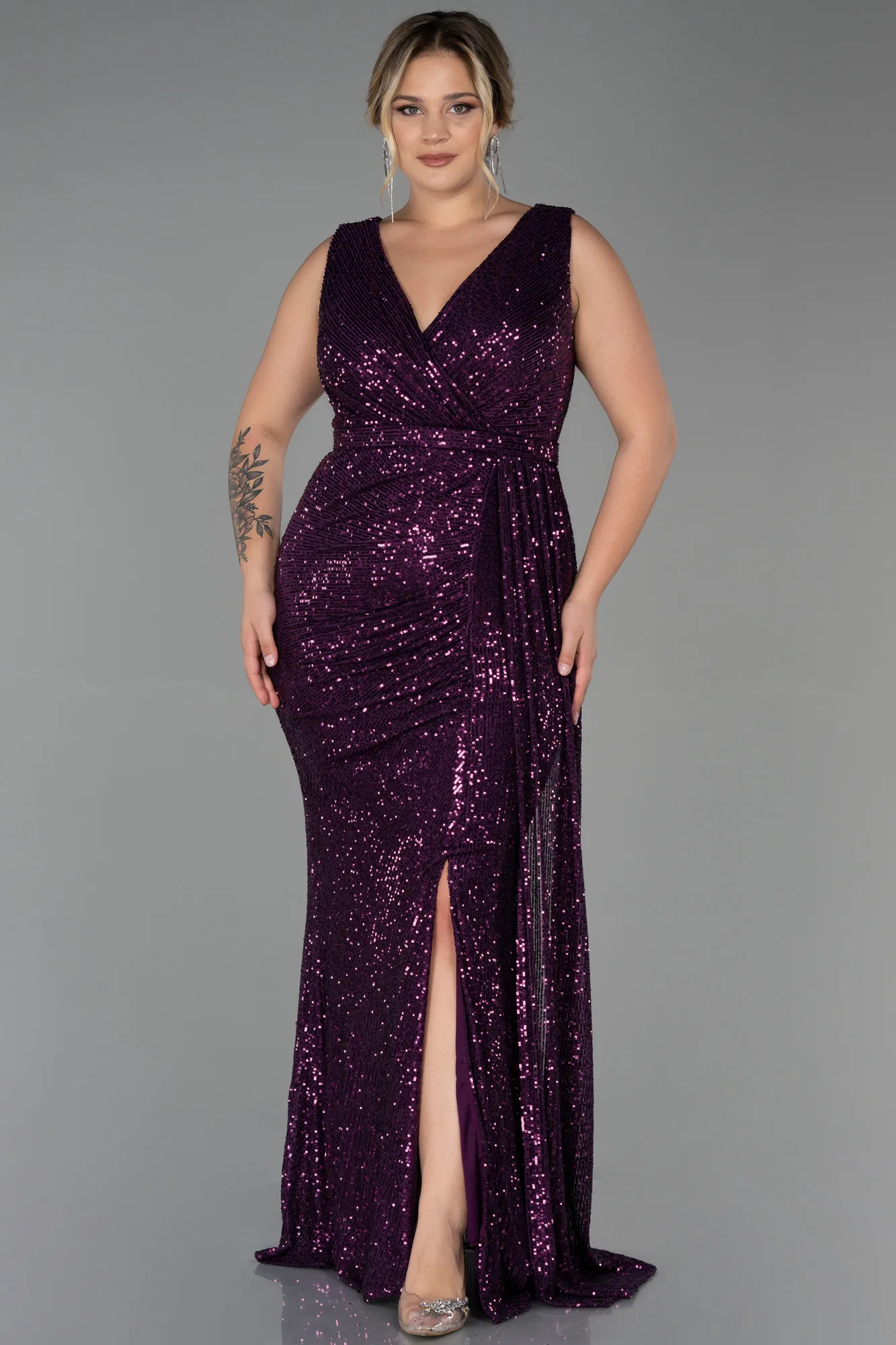 Purple-Long Scaly Plus Size Evening Dress ABU3194
