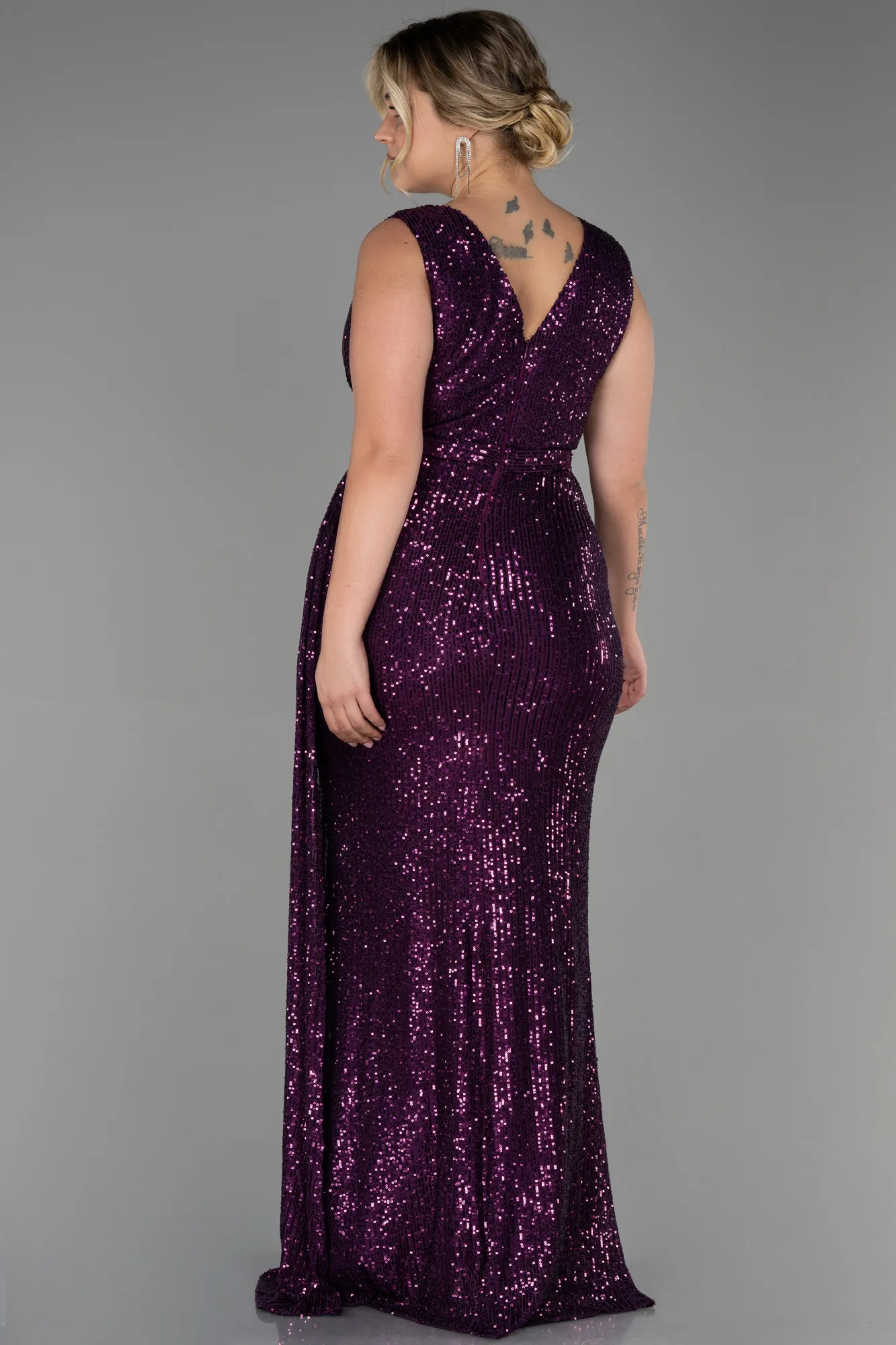 Purple-Long Scaly Plus Size Evening Dress ABU3194