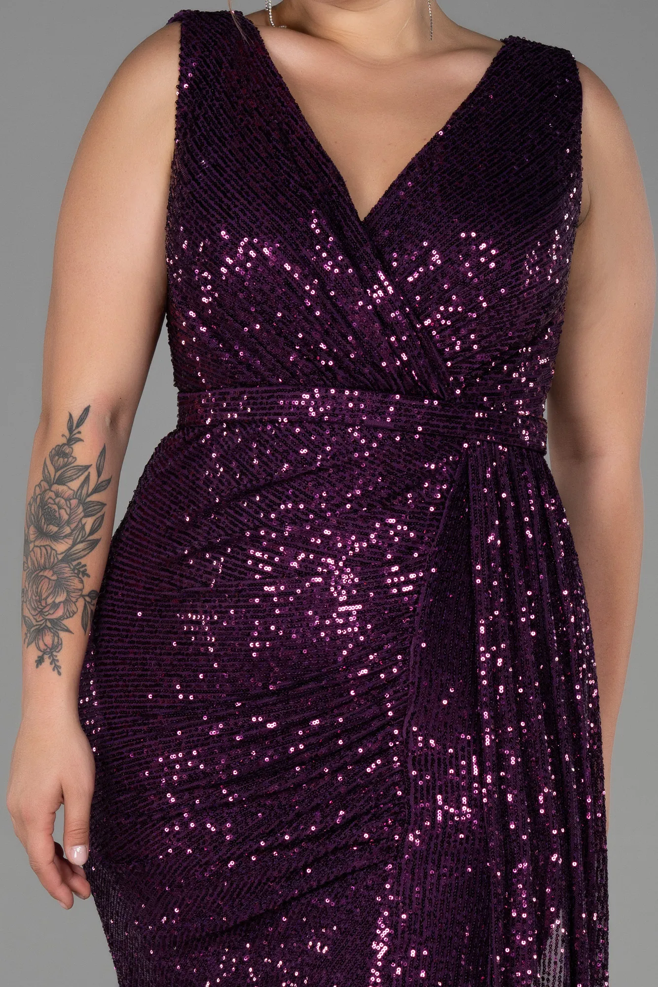 Purple-Long Scaly Plus Size Evening Dress ABU3194