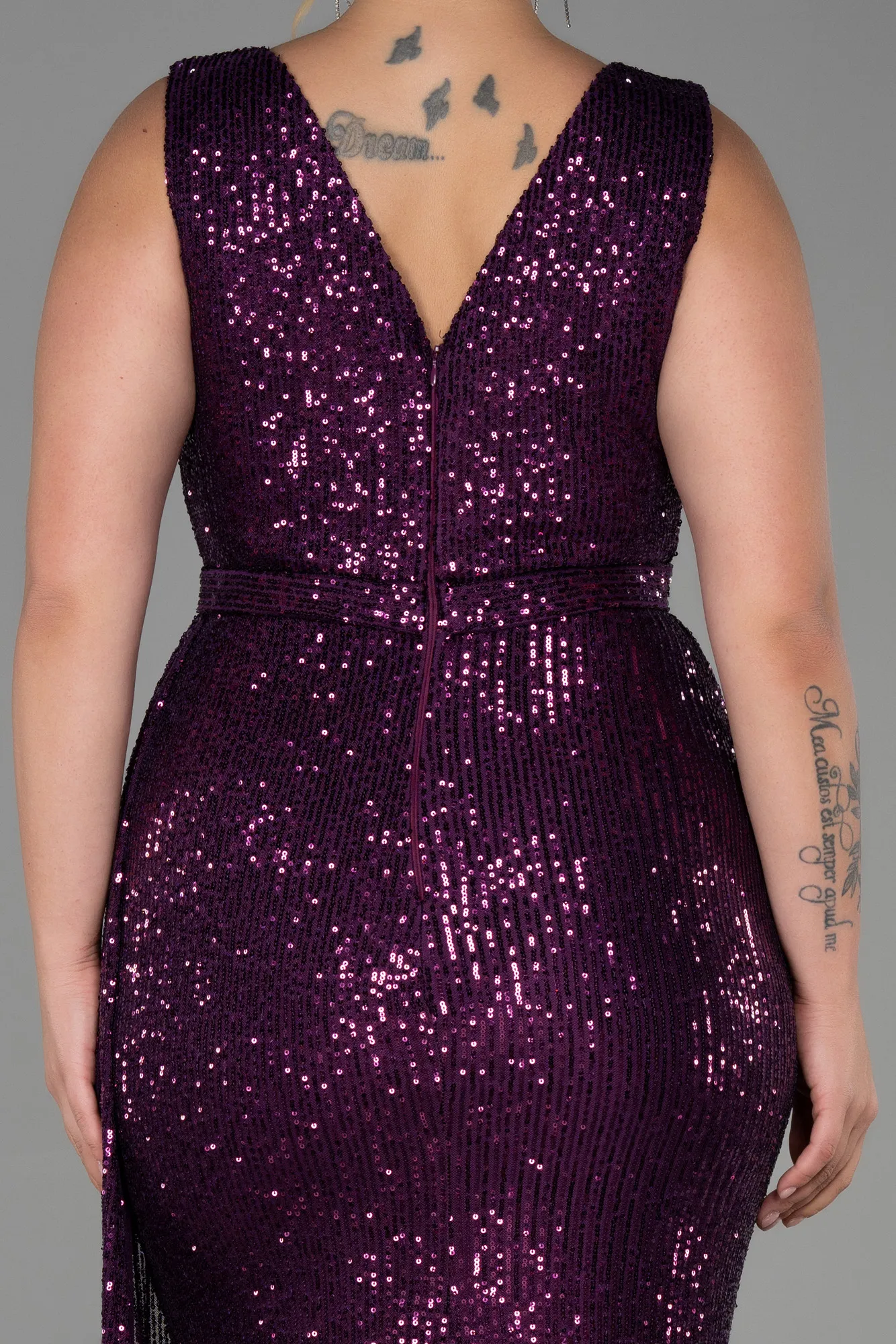 Purple-Long Scaly Plus Size Evening Dress ABU3194