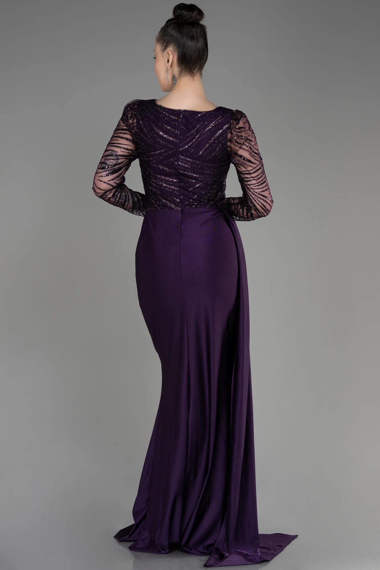 Purple-Long Sleeve Evening Dress ABU3834