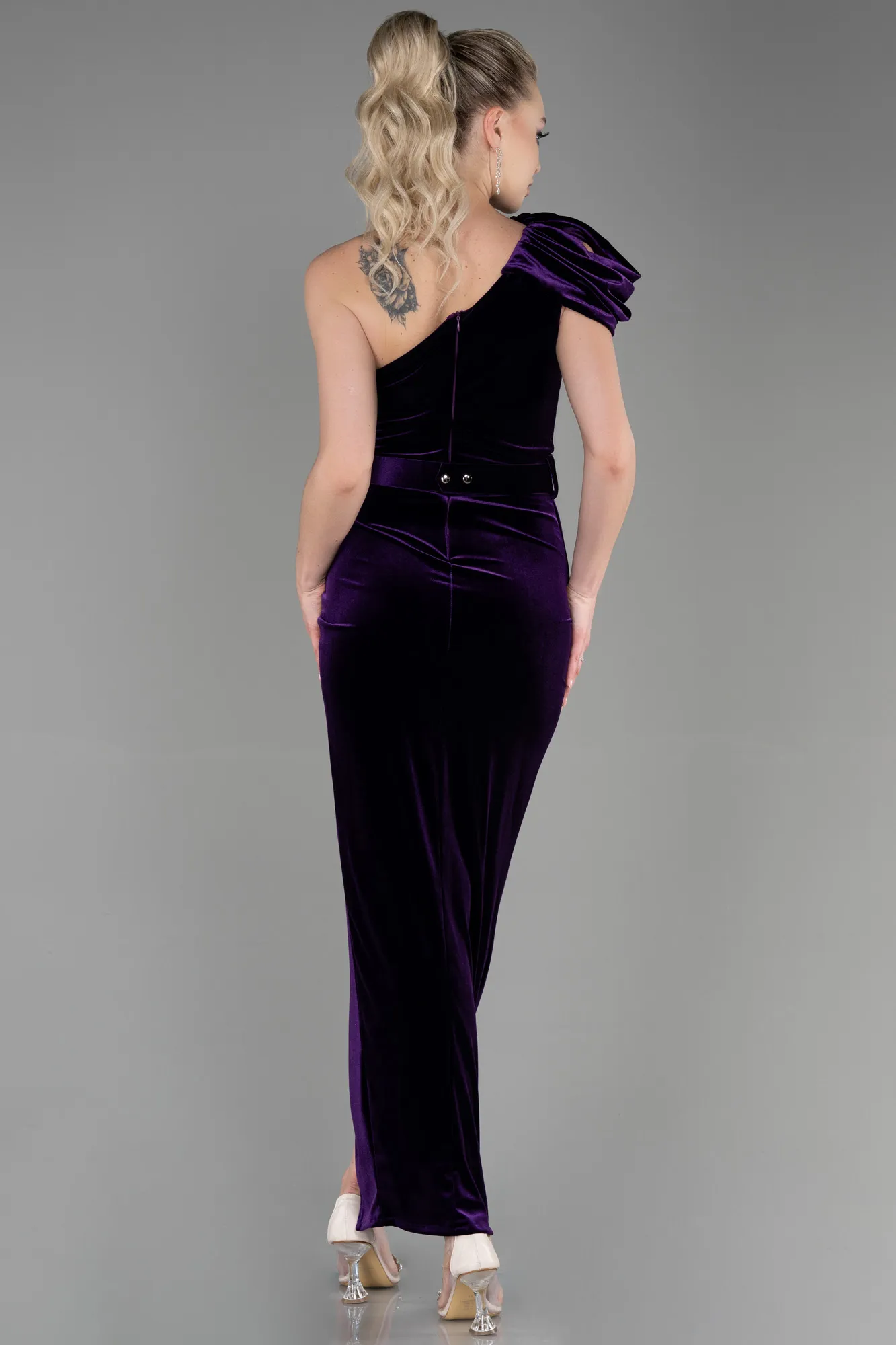 Purple-Long Velvet Evening Dress ABU3350