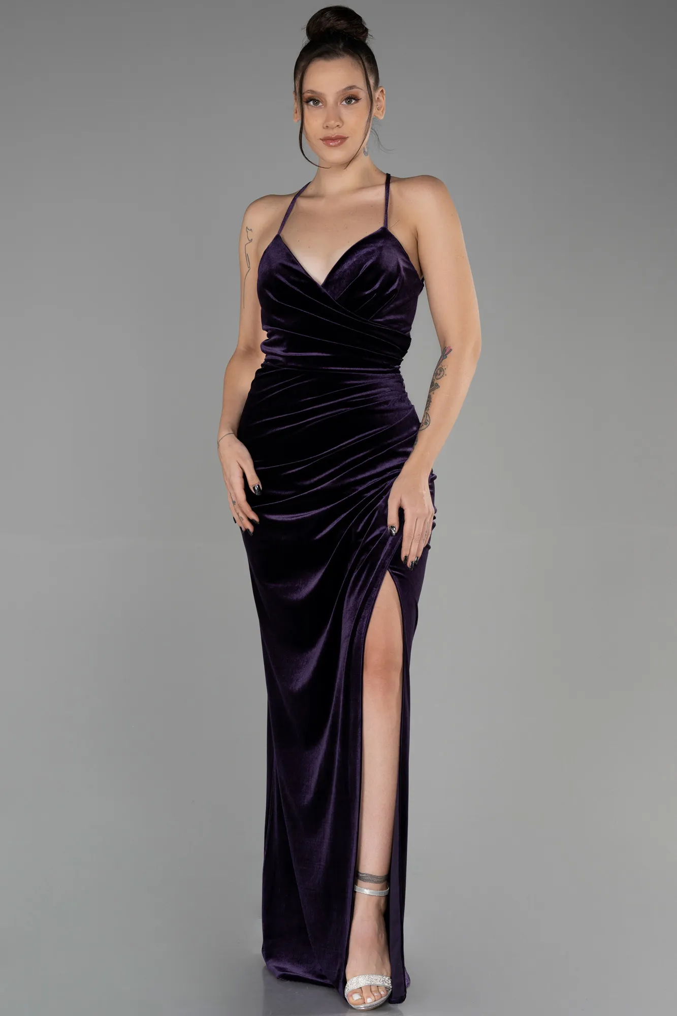 Purple-Long Velvet Evening Dress ABU3366