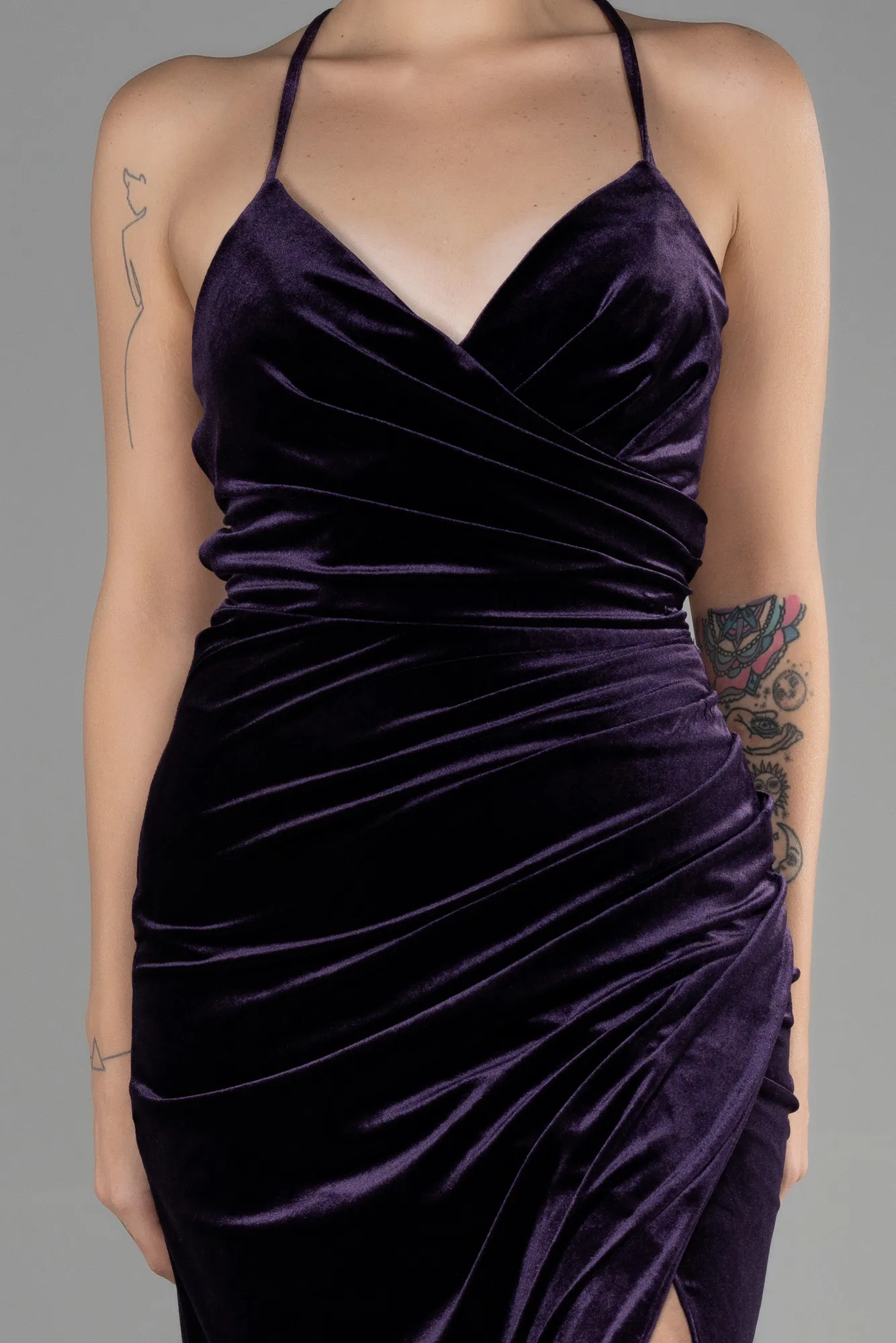 Purple-Long Velvet Evening Dress ABU3366