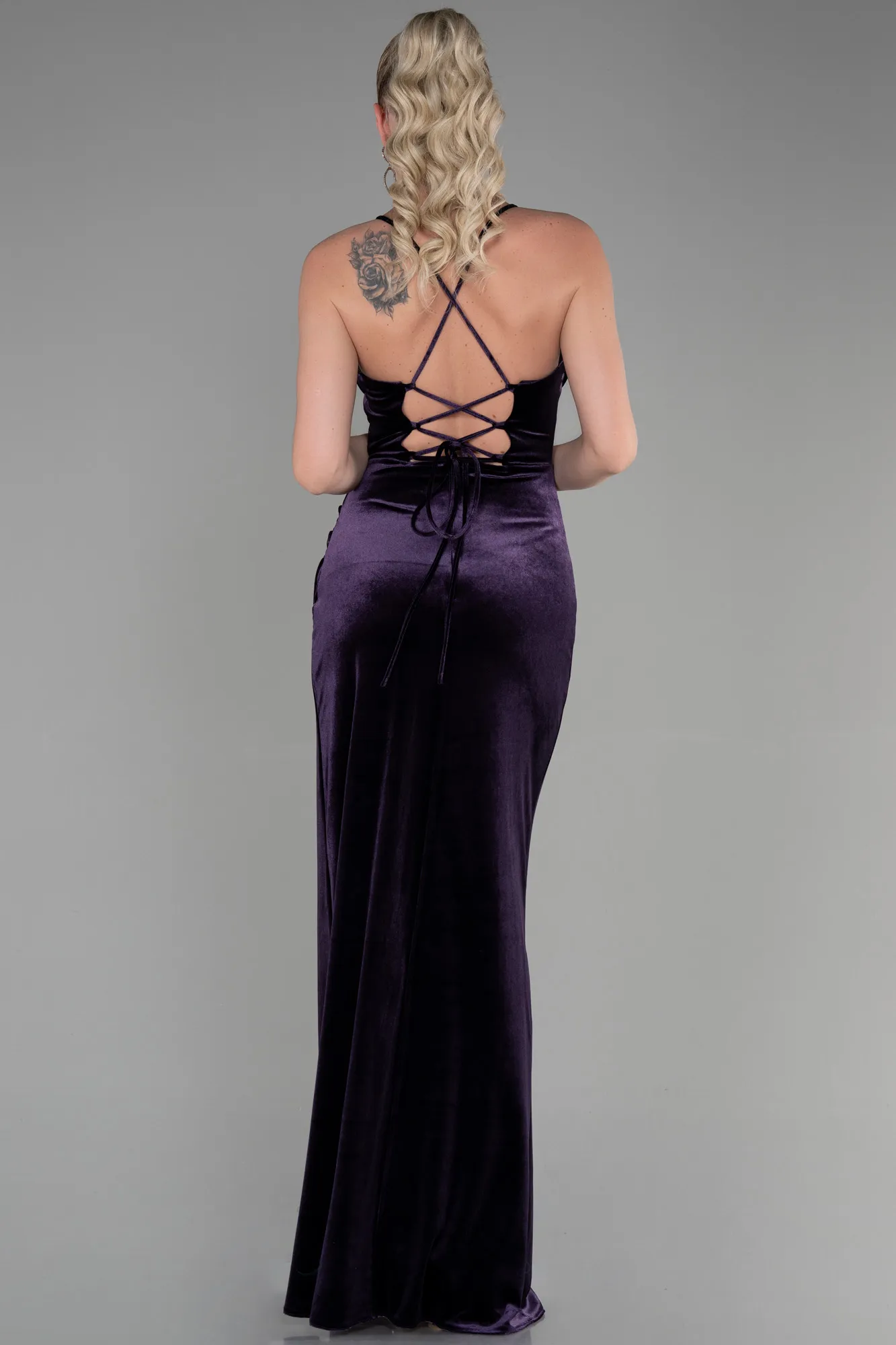 Purple-Long Velvet Evening Dress ABU3395